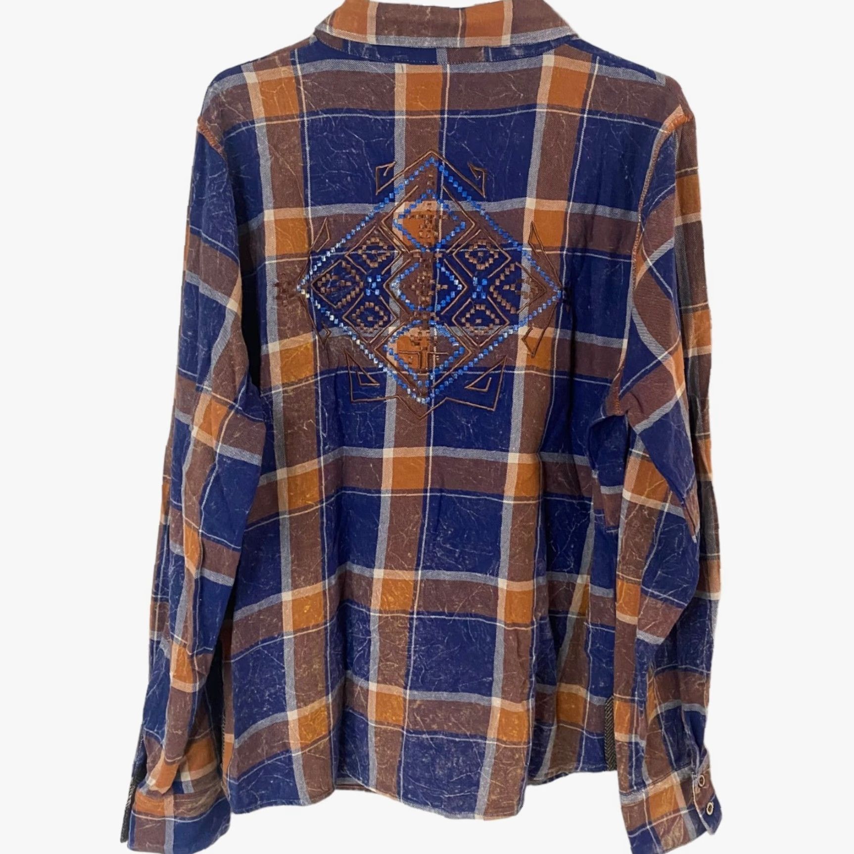 BKE VINTAGE BKE Button Up Flannel Shirt South West Design Womens XL Blue Plaid Long Sleeve Size XL / US 12-14 / IT 48-50 - 3 Thumbnail