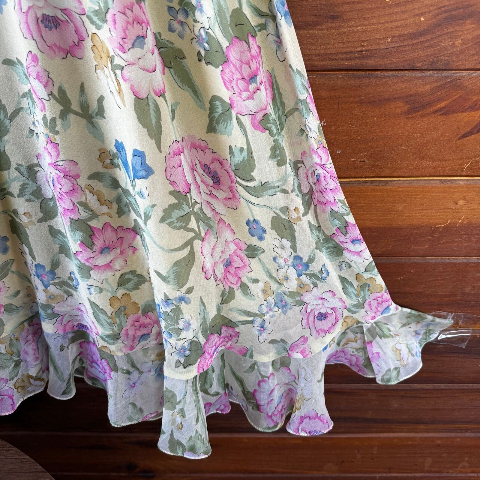 Vintage Vintage Diane Freis Pastel Floral Silk Chiffon Wrap Dress Size M / US 6-8 / IT 42-44 - 6 Thumbnail