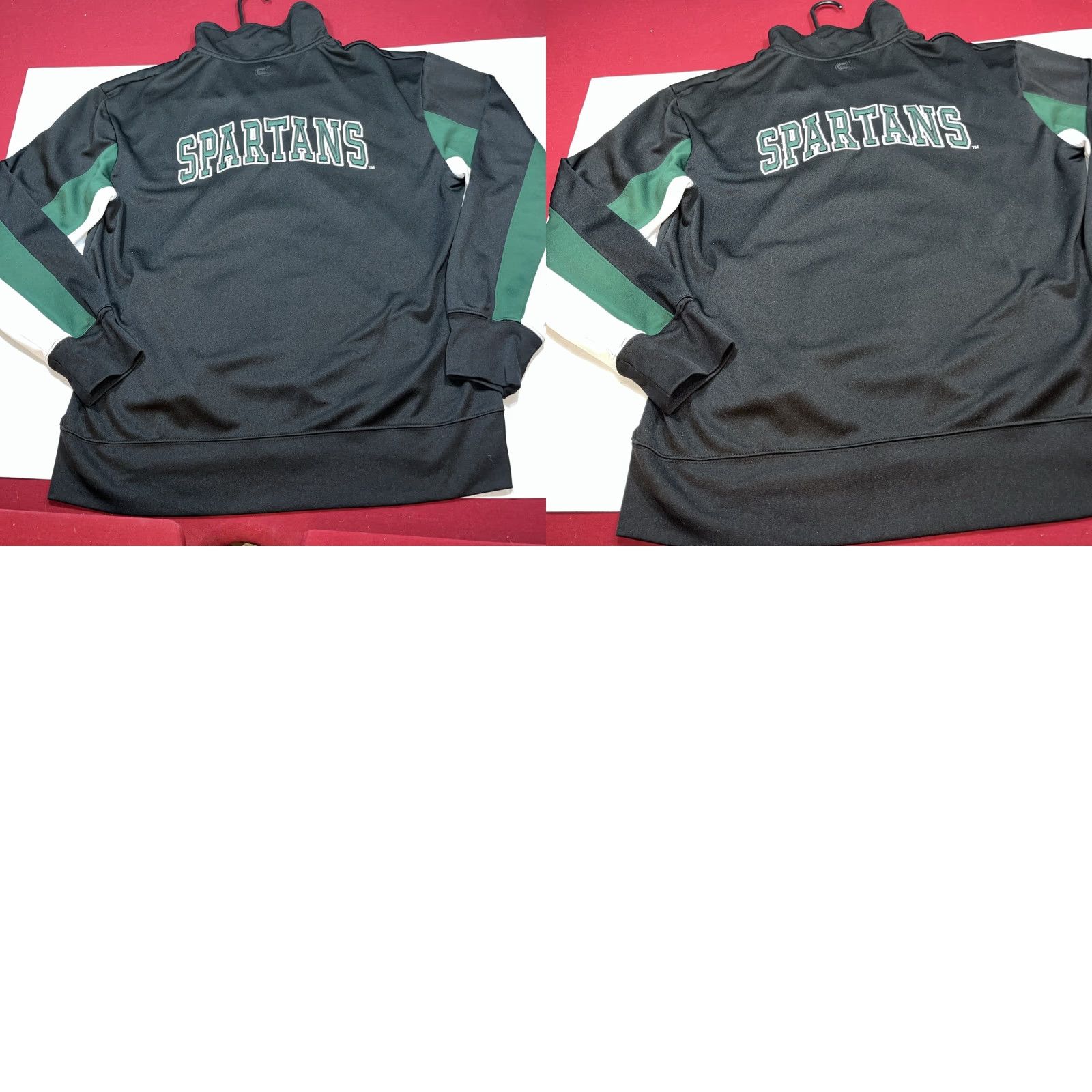 Vintage VINTAGE Colosseum MSU Jacket 2XL Mens Full Zip Spartans Green White Knit Polyester Medium-Length Striped Back Spartans Spellout Front Pockets Size US XXL / EU 58 / 5 - 9 Thumbnail