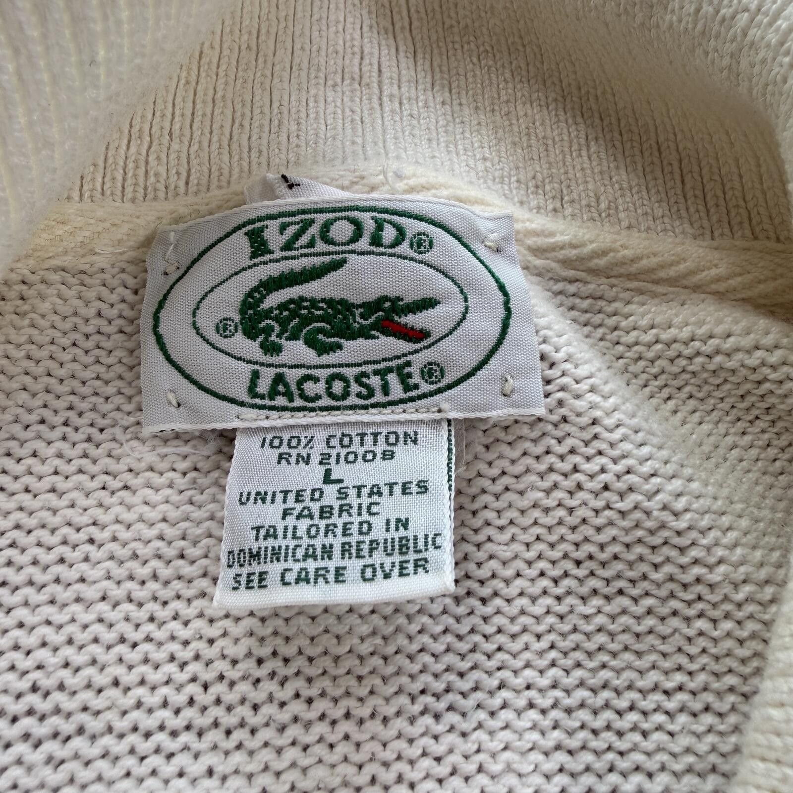 Other Vintage 90s Izod Lacoste Knit Polo Sweater Cream Long Sleeve Size US L / EU 52-54 / 3 - 4 Thumbnail
