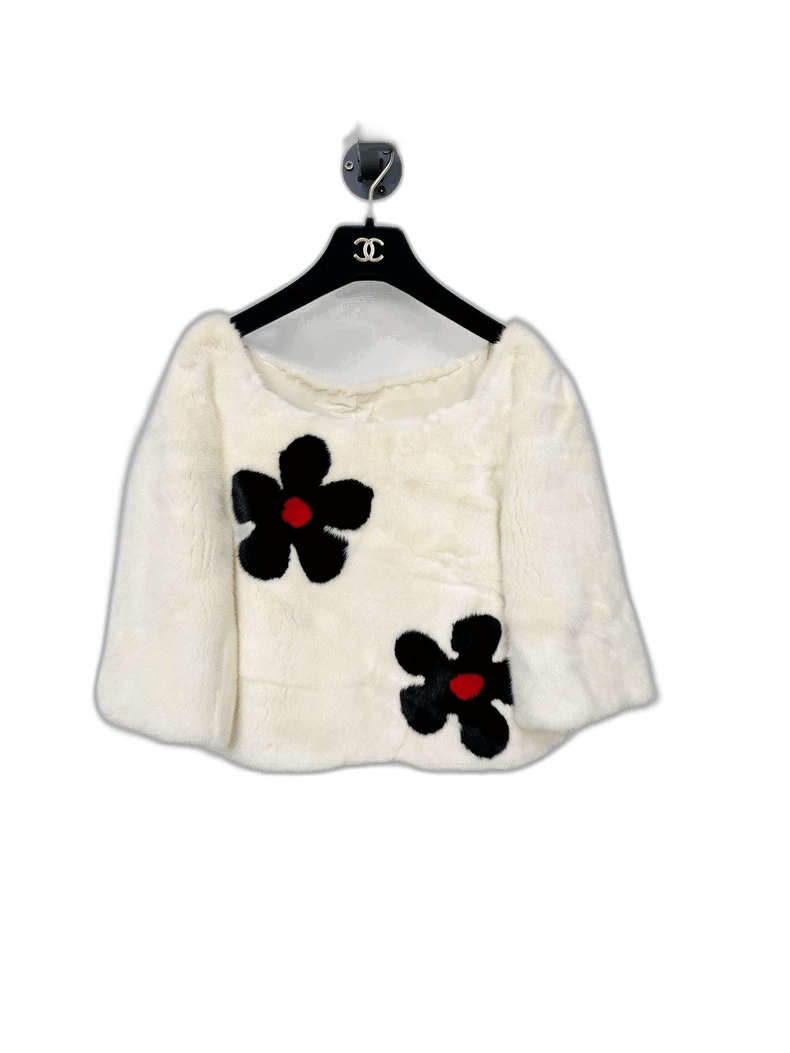 Moncler White Mink Fur Top with Floral Design Size L / US 10 / IT 46 - 1 Thumbnail