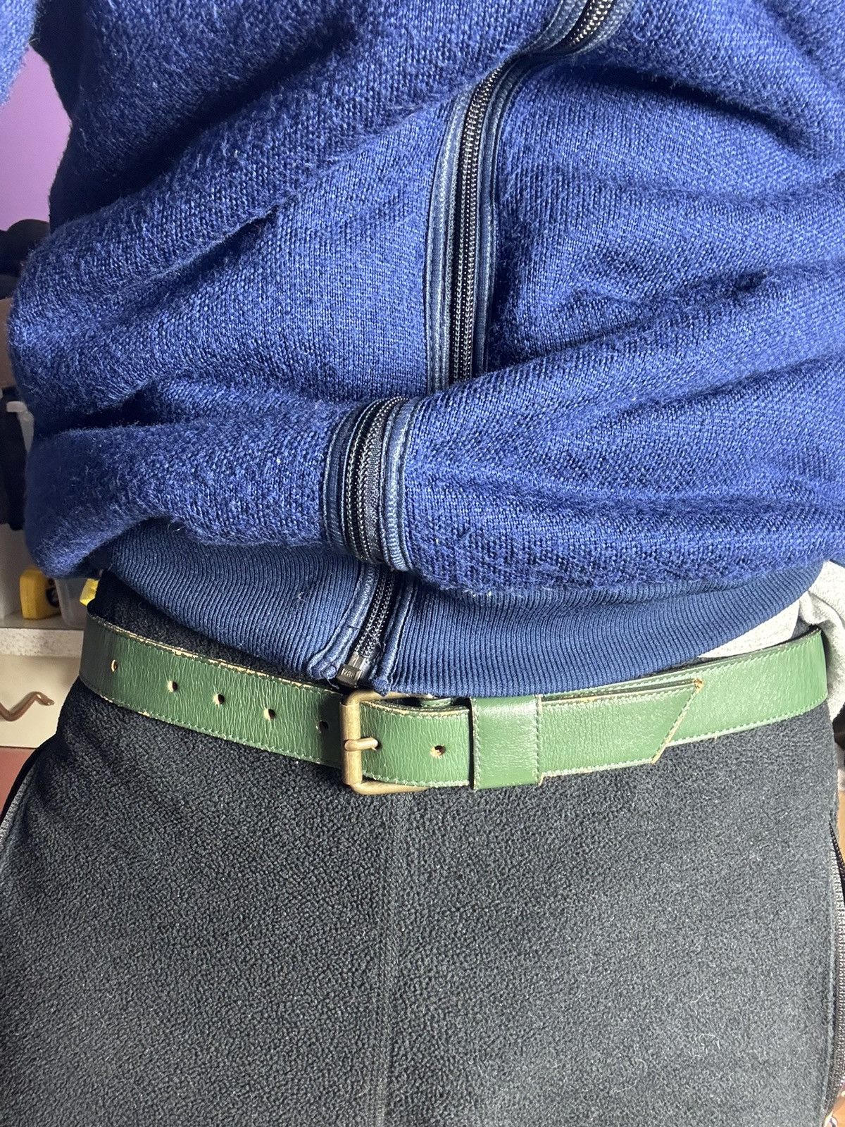 Comme des Garcons Homme Plus CDG Homme Plus Rei Kawakubo brass buckle Green leather belt Size 30 - 4 Thumbnail