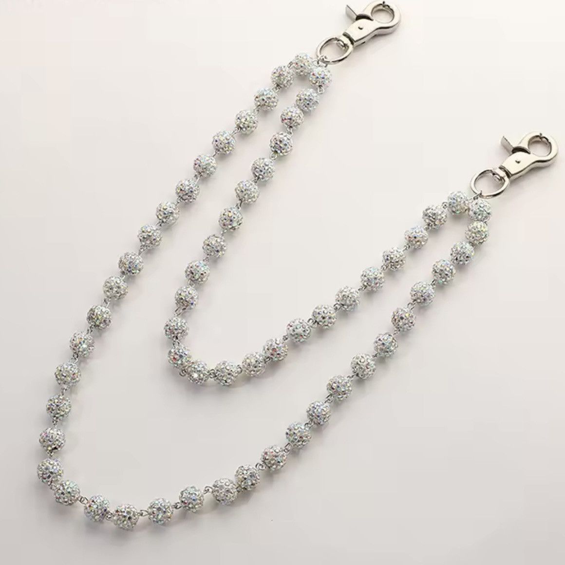 Japanese Brand Rhinestone Bead Pants / Jeans Silver Wallet Belt Chain Size ONE SIZE - 3 Thumbnail