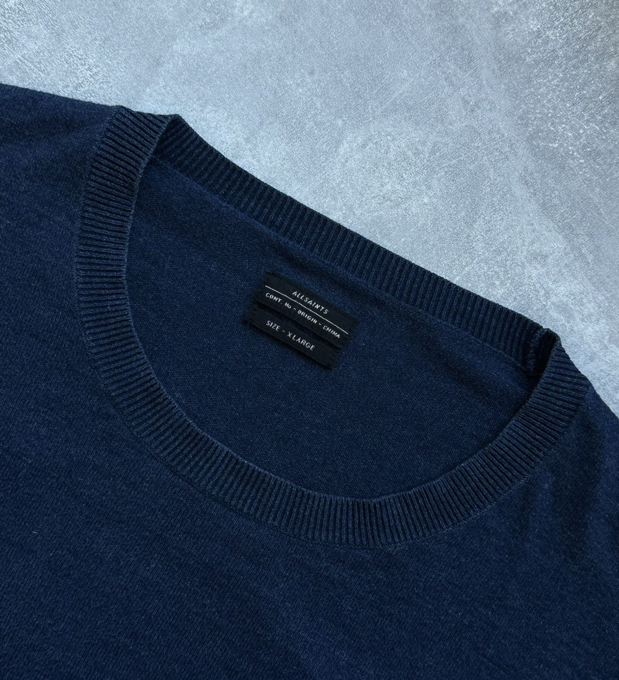 Allsaints ALLSAINTS Fritz Crew Neck Jumper Navy Blue Cotton Size XL Size US XL / EU 56 / 4 - 6 Thumbnail