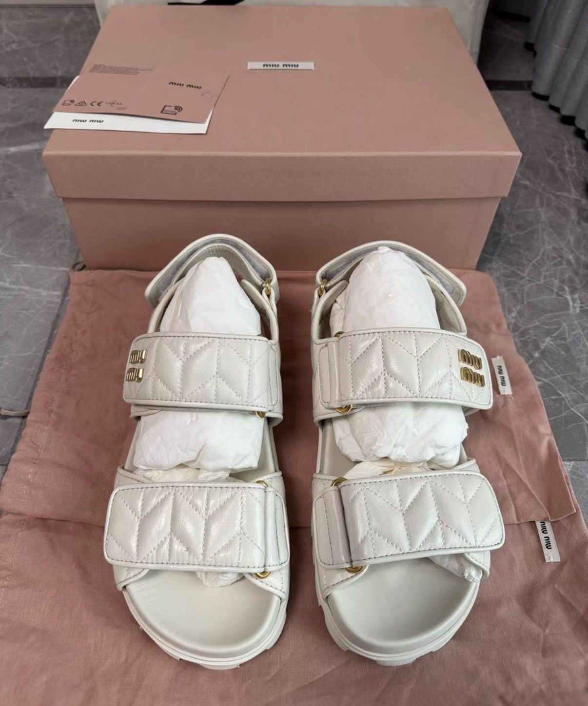 Miu Miu Miu Miu White Velcro Sandals Beach Slides K6 Size US 6 / IT 36 - 2 Thumbnail