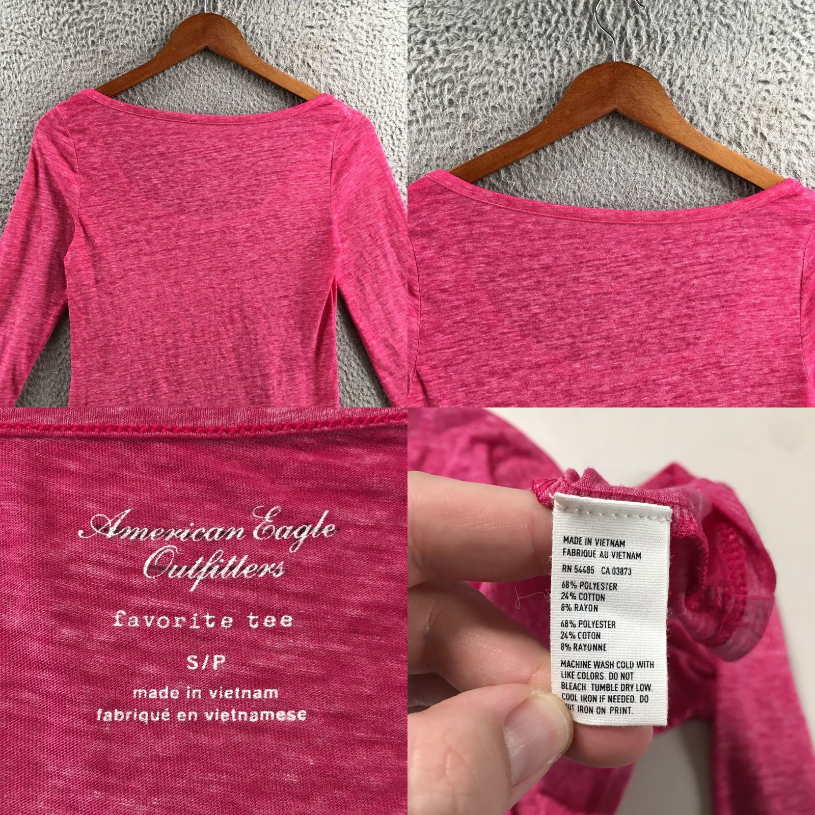 American Eagle Outfitters American Eagle Outfitters Tee Shirt Womens Small Pink Scoop Neck Long Sleeve Shirt - Regular Fit, Cotton Blend, Casual Womens Clothing Size S / US 4 / IT 40 - 8 Thumbnail