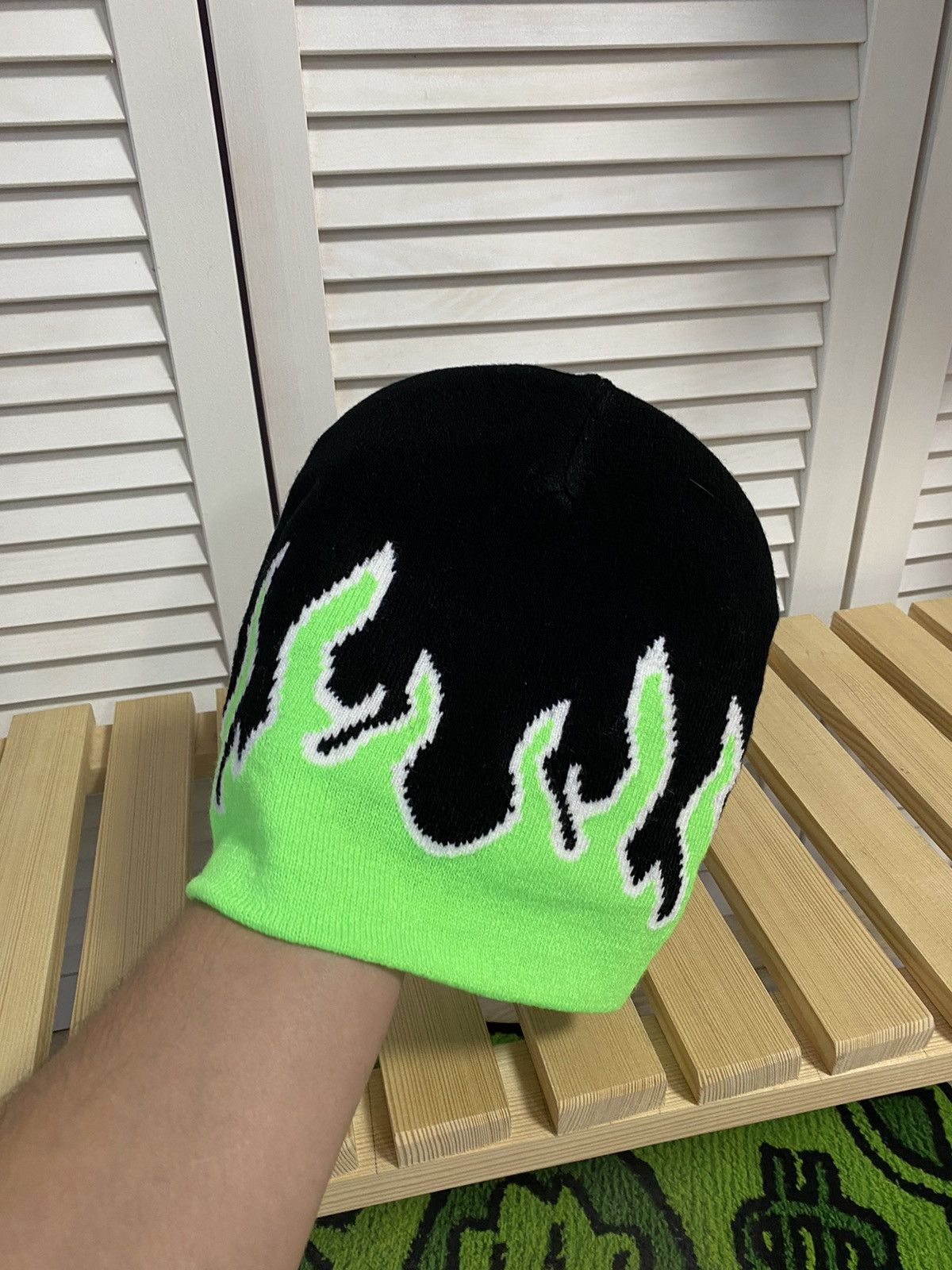 Hysteric Glamour × Japanese Brand Aesthetic Hat Y2K Green Fire Beanie Size ONE SIZE - 4 Thumbnail