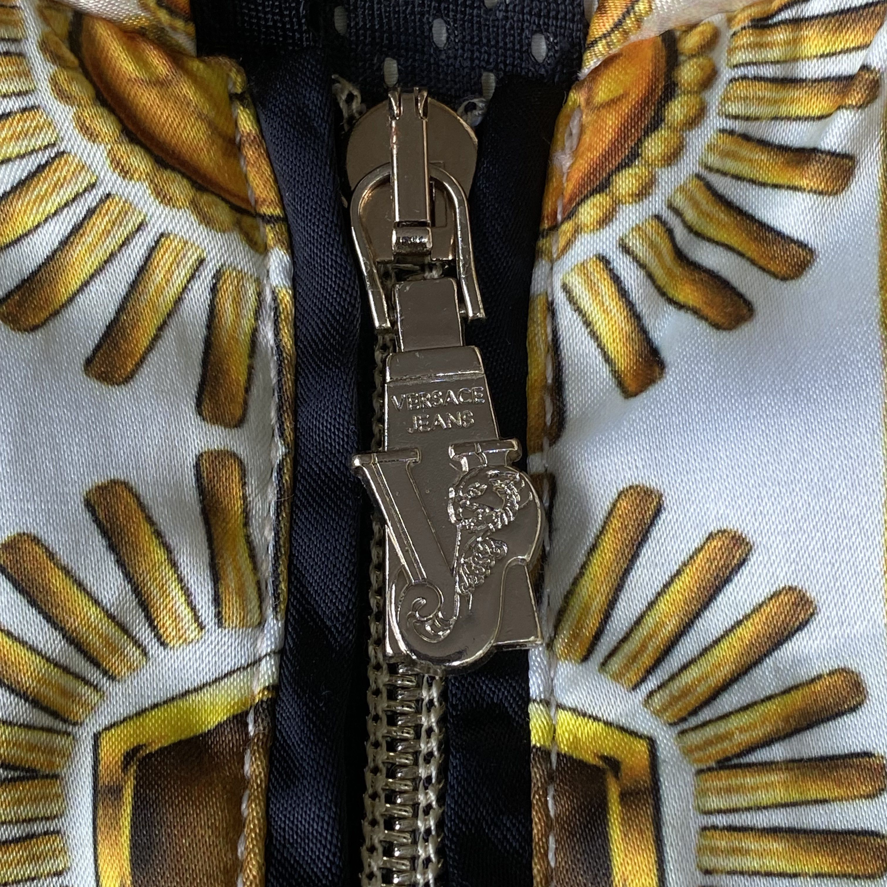 Versace White Gold Black Baroque Printed Bomber Jacket Size XS / US 0-2 / IT 36-38 - 9 Thumbnail