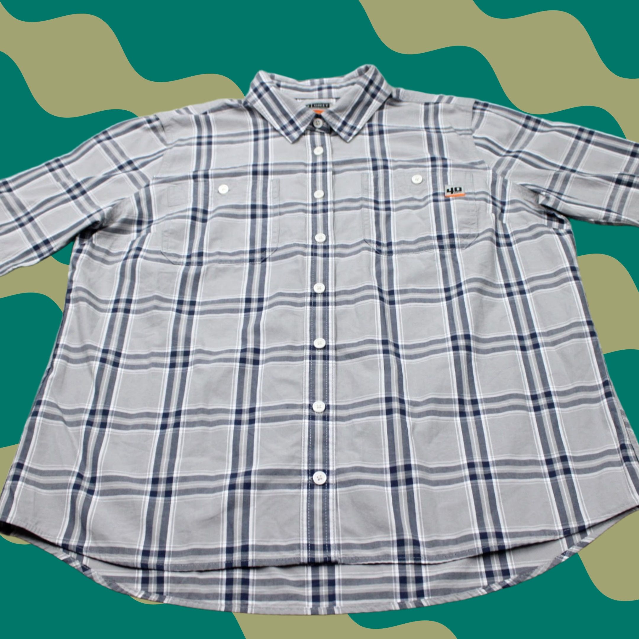 Vintage 40 Grit Shirt Womens XL Gray/Blue Plaid 100% Cotton Short Sleeve Button Up Size XL / US 12-14 / IT 48-50 - 1 Thumbnail