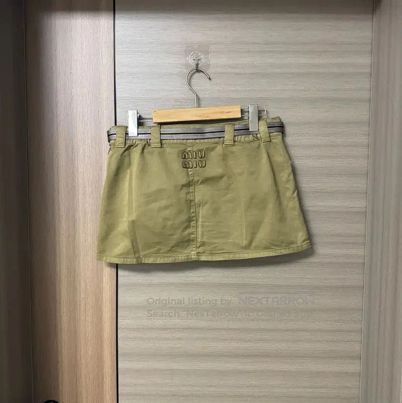 Miu Miu Miu Miu Olive Green Cotton Skirt for Women . Size 23" - 2 Thumbnail