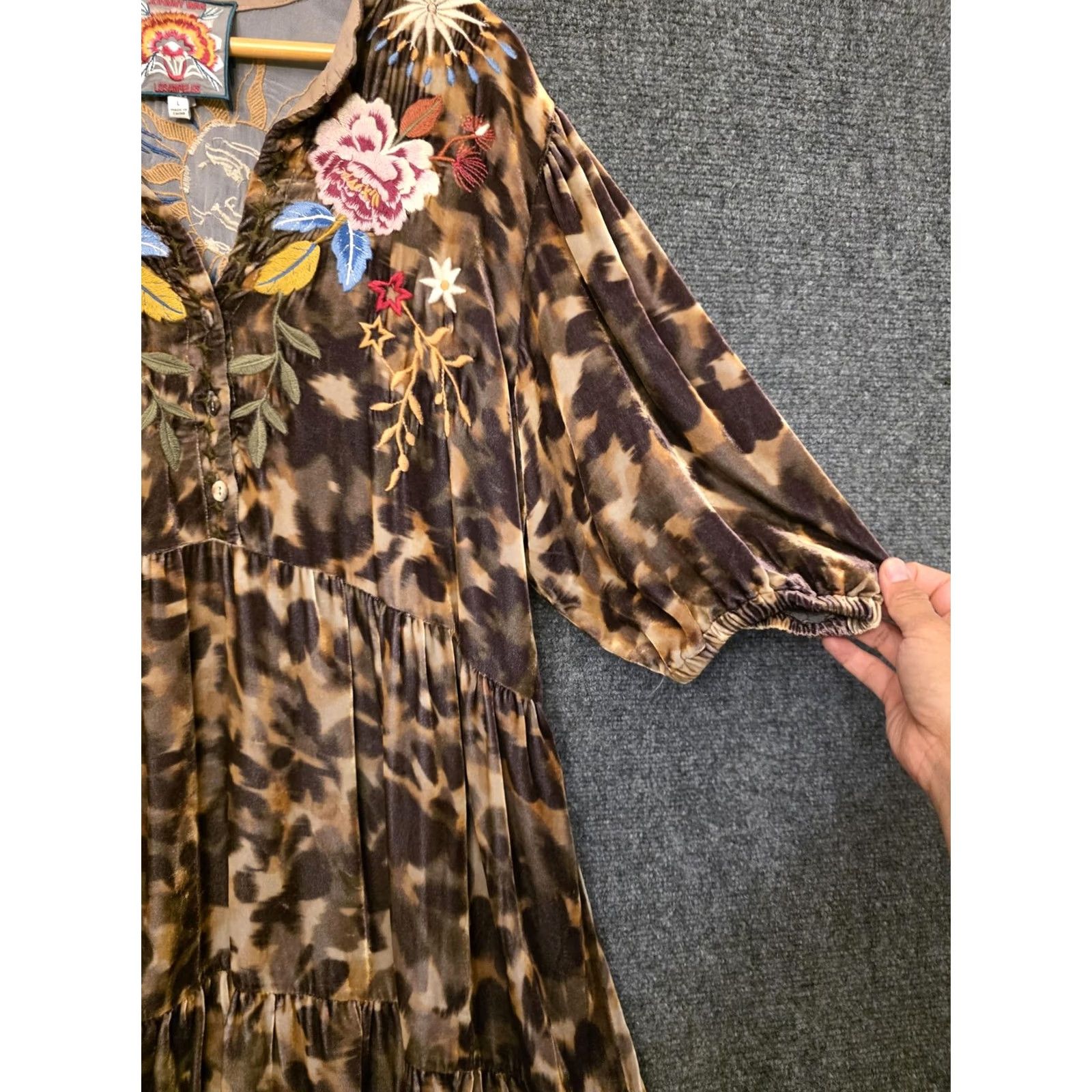 Johnny Was Johnny Was Dress Womens L Brown Velvet Animal Print Embroidered Hi Low Swing Size L / US 10 / IT 46 - 7 Thumbnail