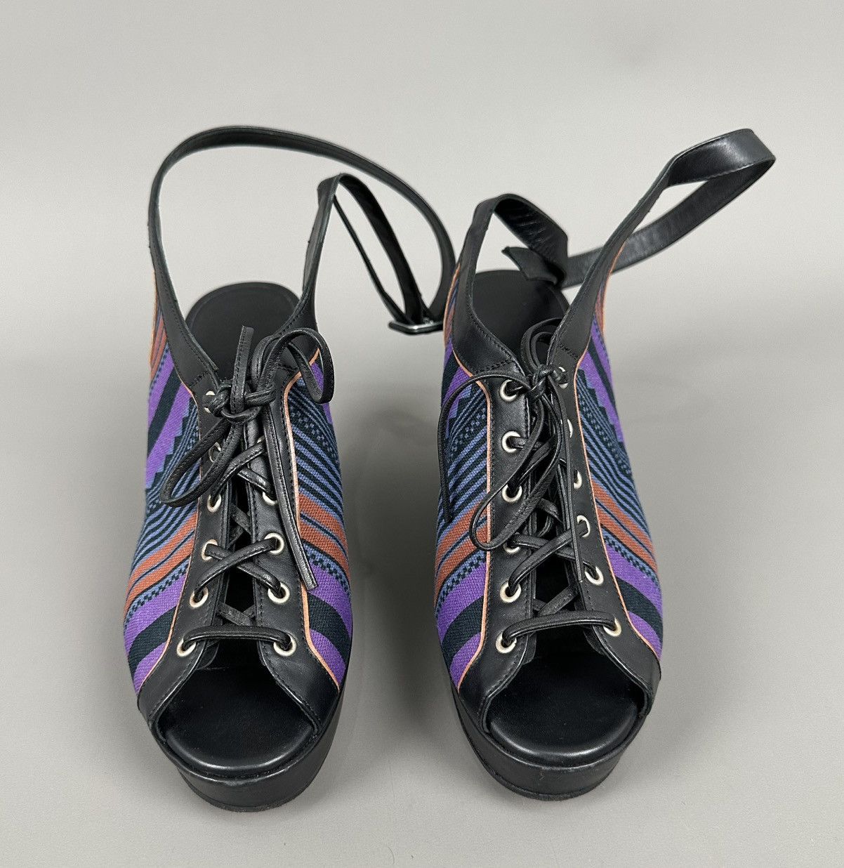 Hermes Hermes - Toile Aztec Pattern Galla Laced-Up Heel Multicolor Size US 7 / IT 37 - 2 Thumbnail