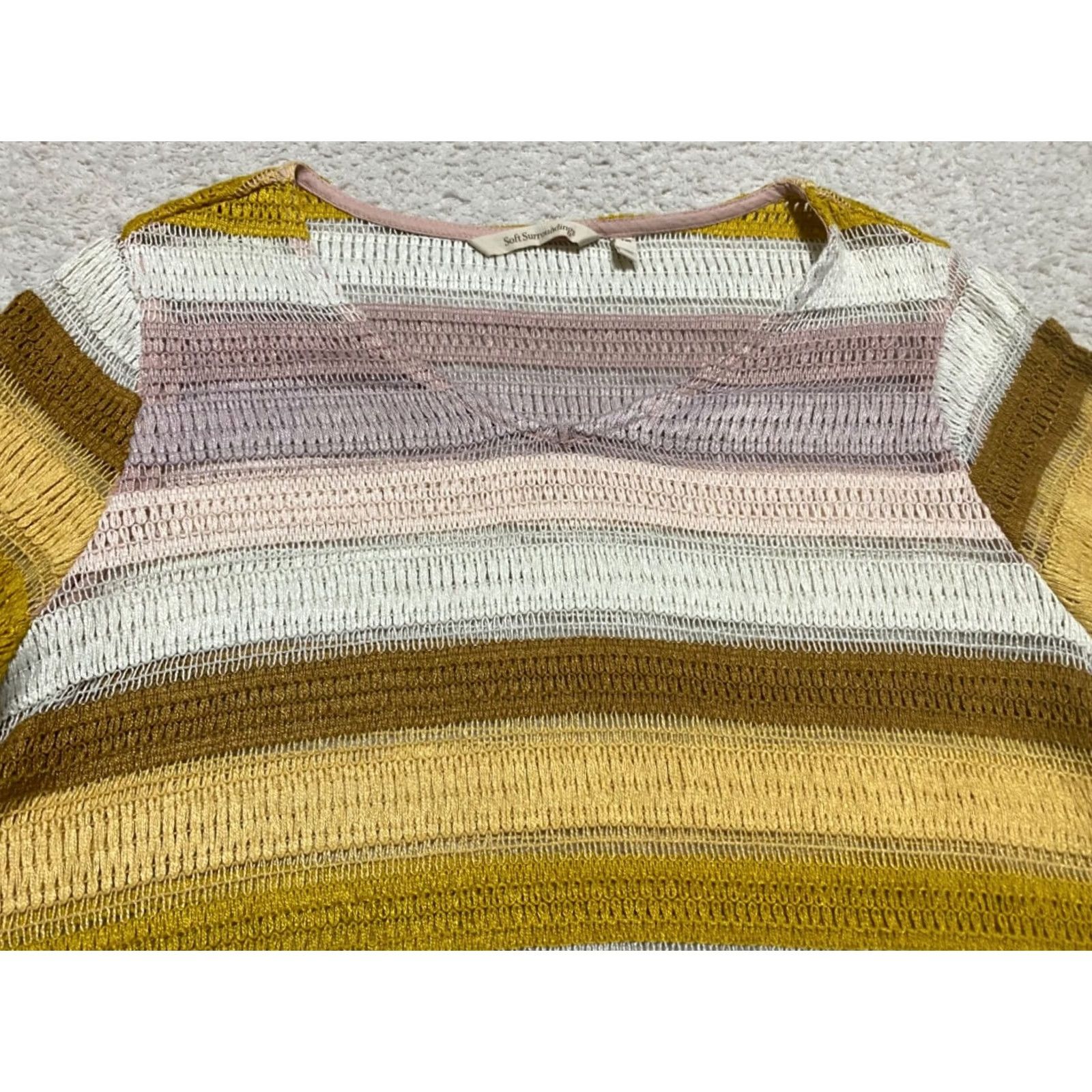Soft Surroundings Soft Surroundings Blouse Womens PM Multicolor Striped V-Neck Knit 3/4 Sleeve Size M / US 6-8 / IT 42-44 - 2 Thumbnail
