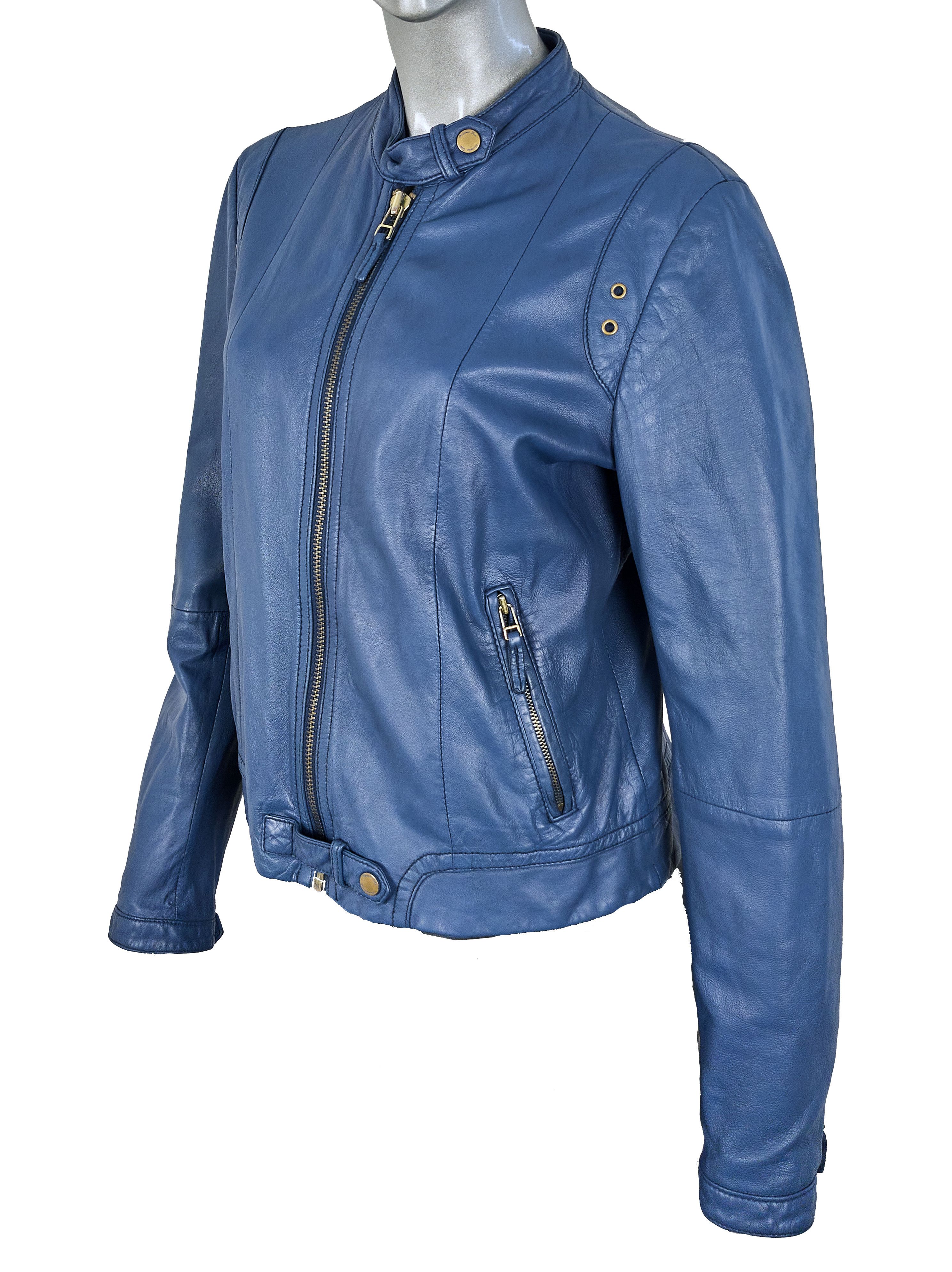 Massimo Dutti Massimo Dutti women's blue leather jacket Size L / US 10 / IT 46 - 5 Thumbnail