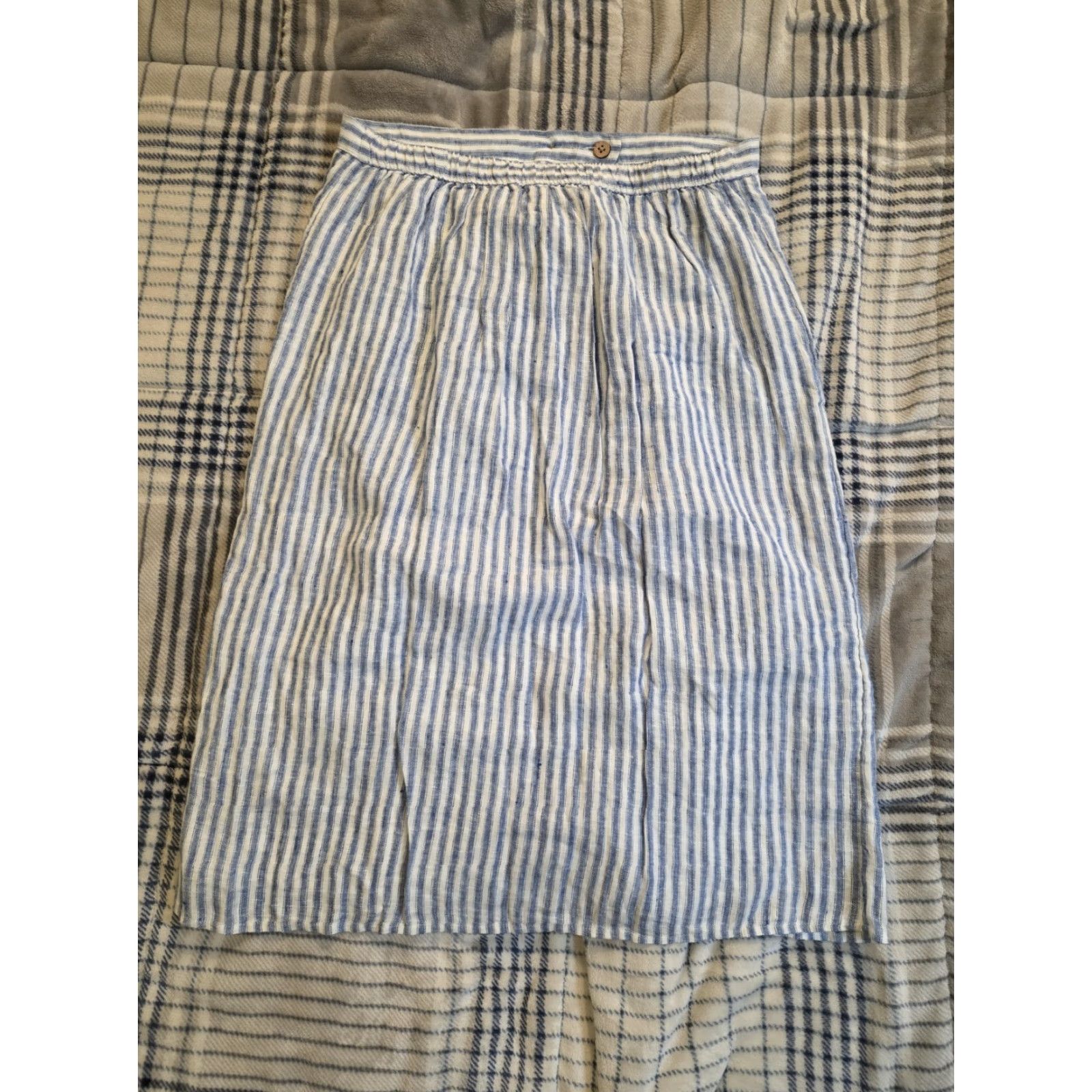 Faherty Faherty Whitley Linen Button Front Skirt Low Tide Stripe Blue Womens XL NEW NWT Size 40" / US 18 - 3 Thumbnail