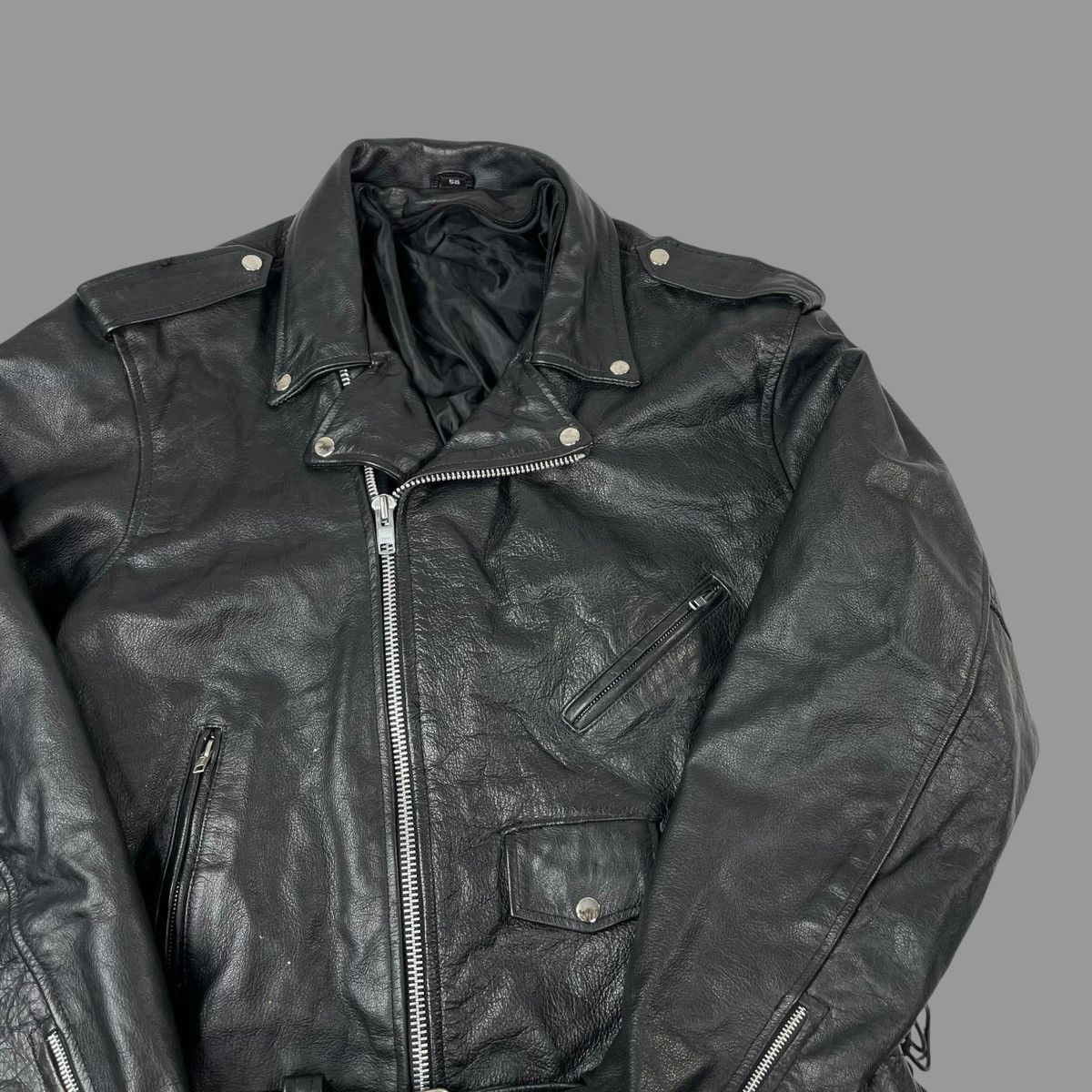 Vintage Vintage 1980s leather zip up biker jacket Size US XL / EU 56 / 4 - 4 Thumbnail