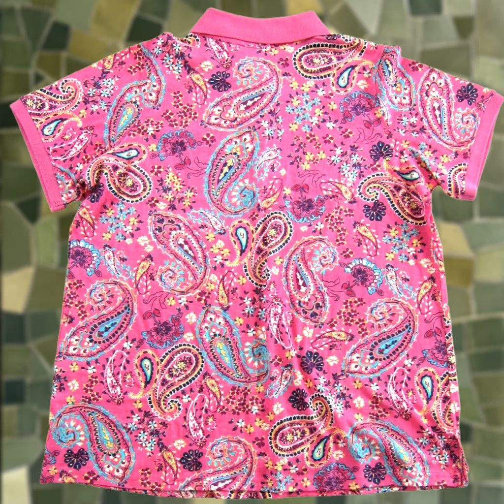 Vintage NWT Woman Within Pink Yellow Blue Floral Paisley Short Sleeve Polo Shirt L 18/20 Size XXL / US 16-18 / IT 52-54 - 1 Thumbnail