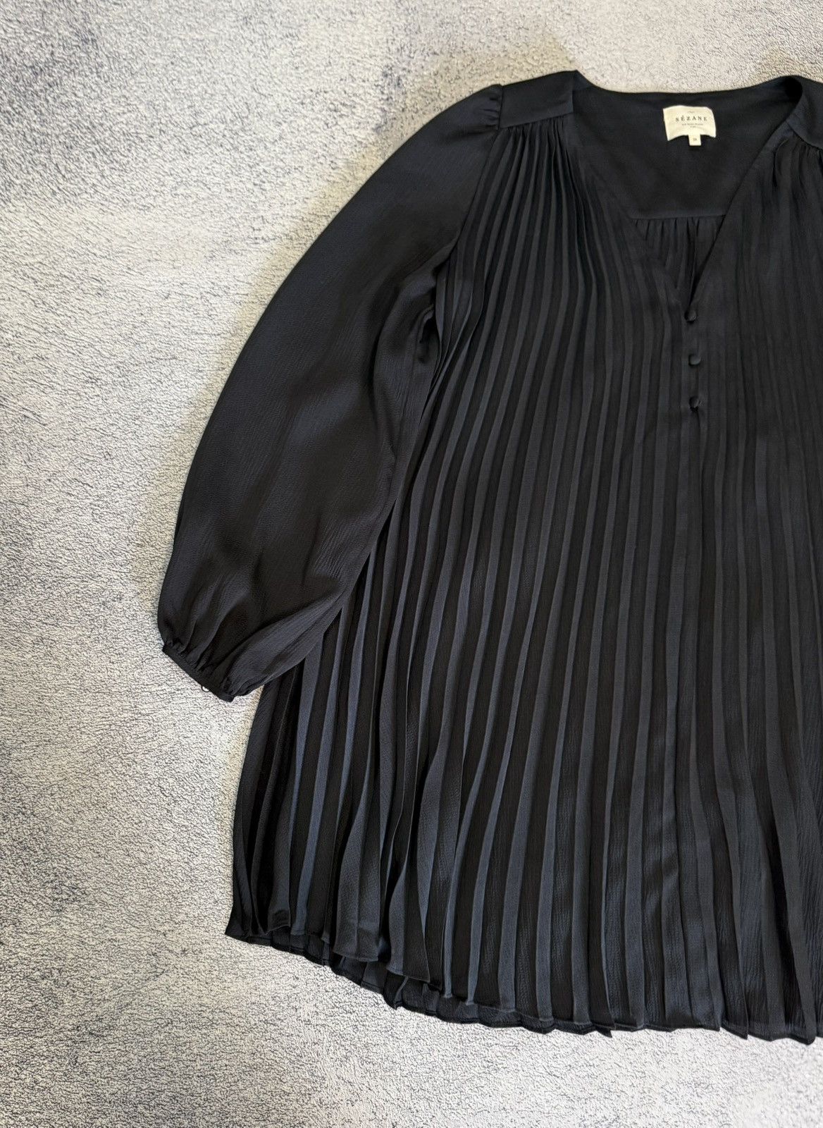 Sezane Sezane Selita Dress Black Pleated Mini Balloon Sleeve FR38 M Size S / US 4 / IT 40 - 6 Thumbnail