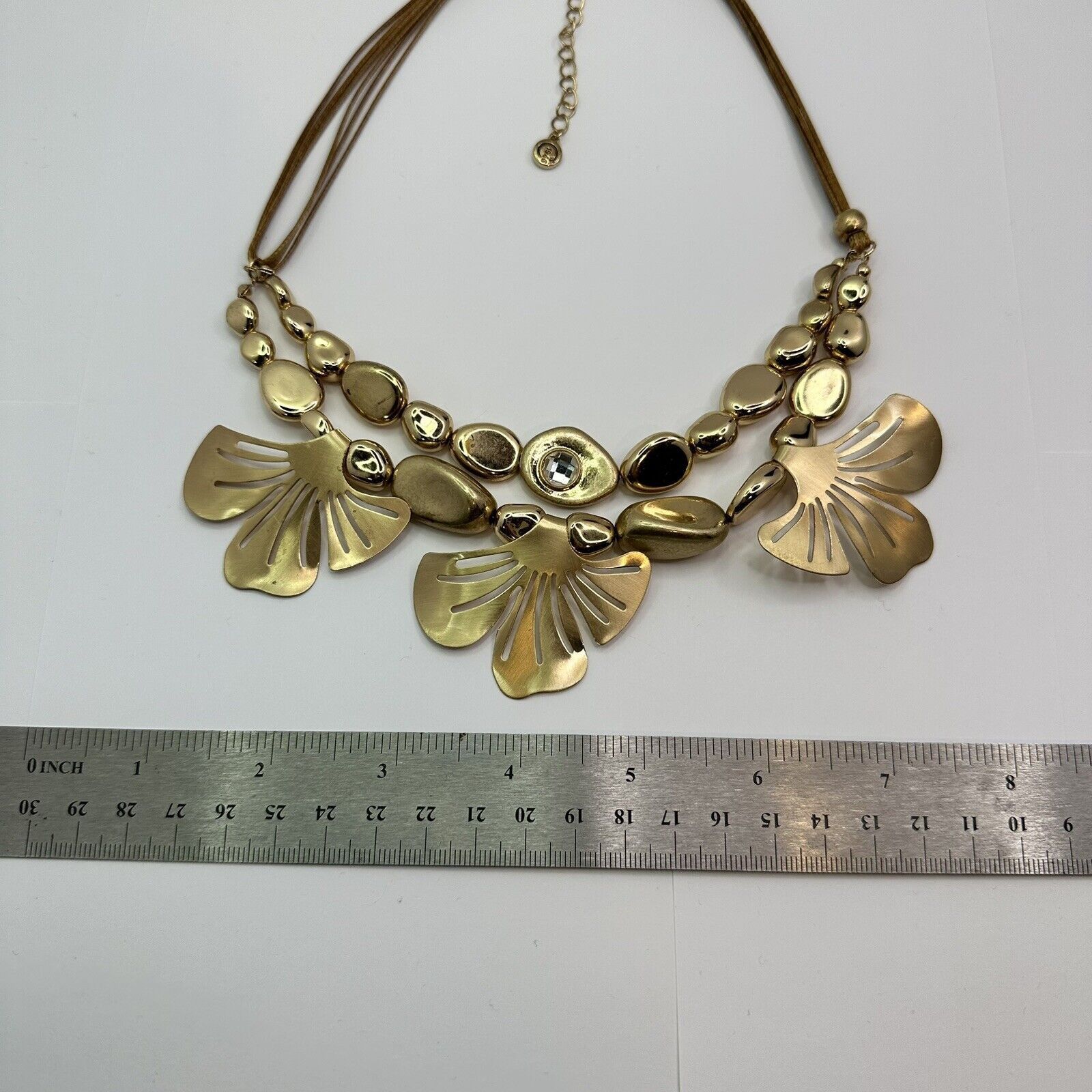 Other C 1946 Signed Gold Tone Gingko Leaves Necklace Leather Cord Size ONE SIZE - 8 Thumbnail