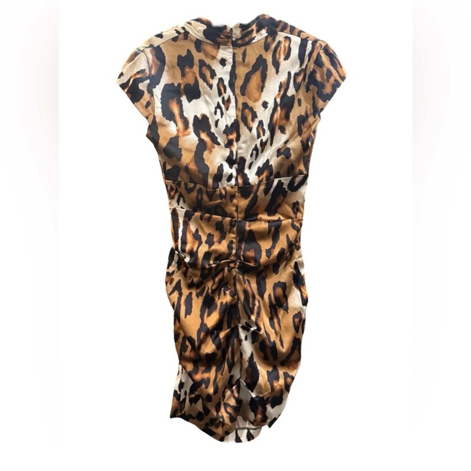 Designer CACHE Leopard Print Ruched Satin Bodycon Dress - Size 10 Size L / US 10 / IT 46 - 2 Thumbnail
