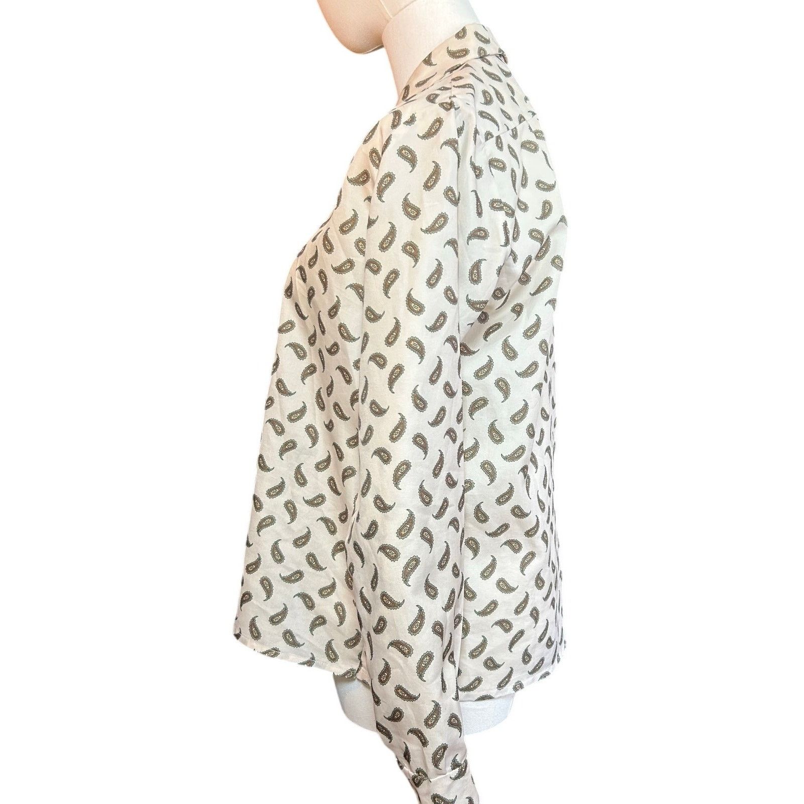Handmade VTG 90s White Green Paisley Top Cloth Button Whimsigoth Boho Size M / US 6-8 / IT 42-44 - 12 Thumbnail