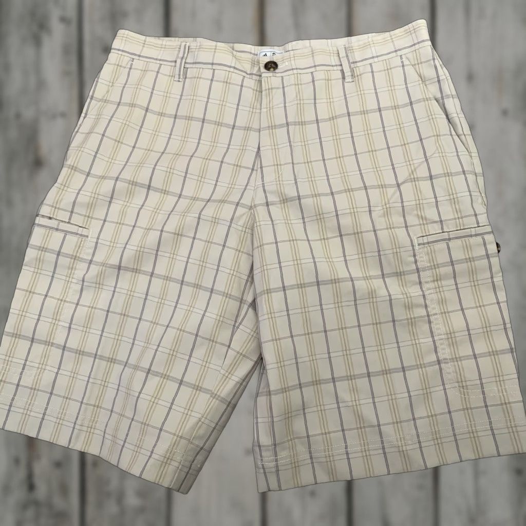 Adidas Adidas Golf Cargo Shorts Mens 32 Khaki Plaid 11” Inseam Flat Front Chino P15612 Size US 32 / EU 48 - 1 Thumbnail