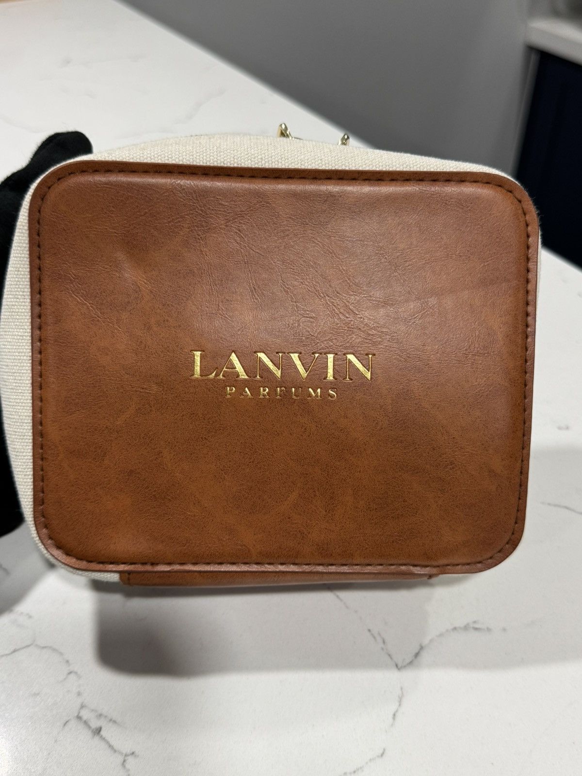 Lanvin Parfums Luxury Canvas & Leather Travel Cosmetic Pouch