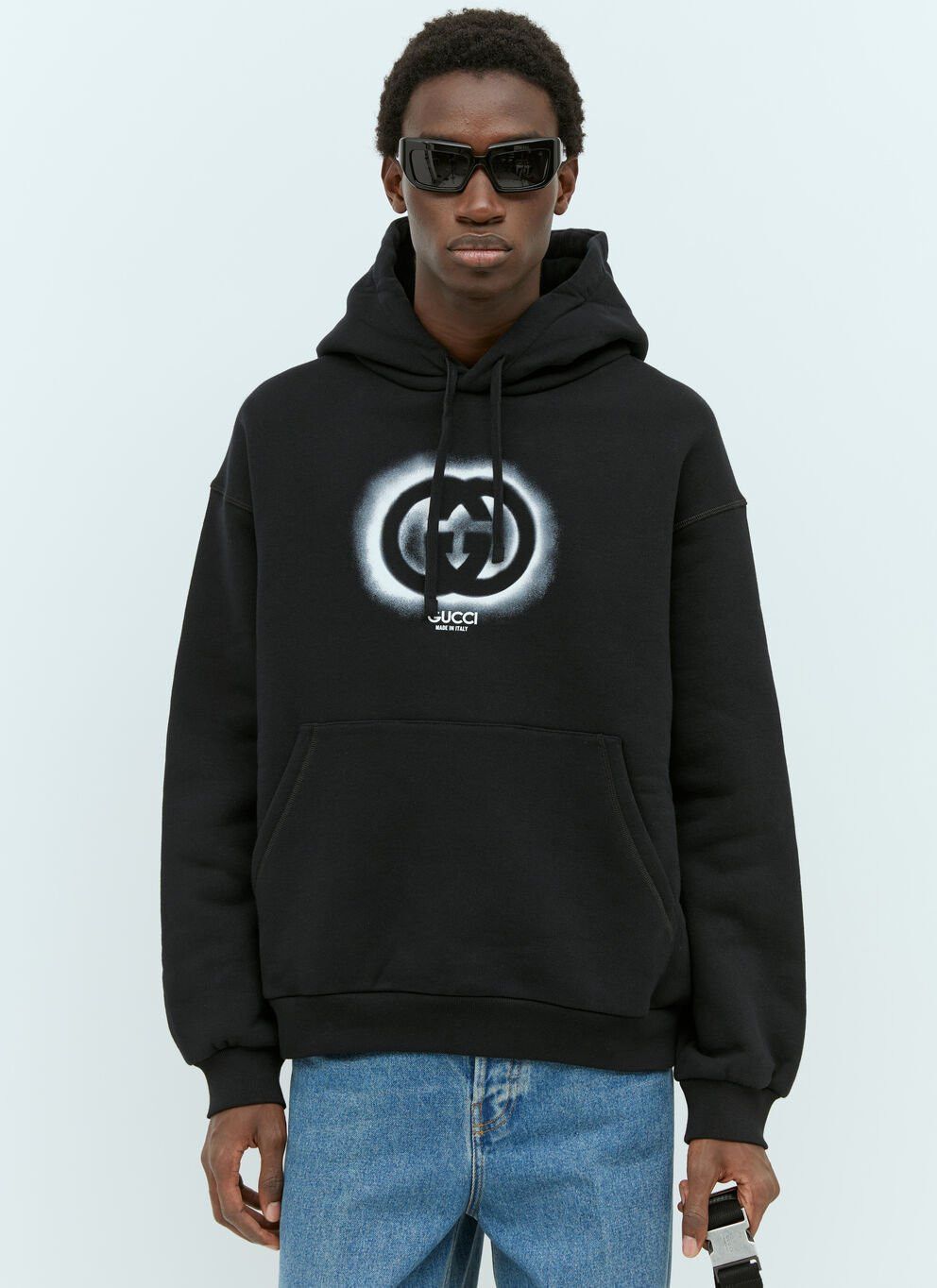 image of Gucci Interlocking G Graffiti Hooded Sweatshirt in Black, Men's (Size XL)