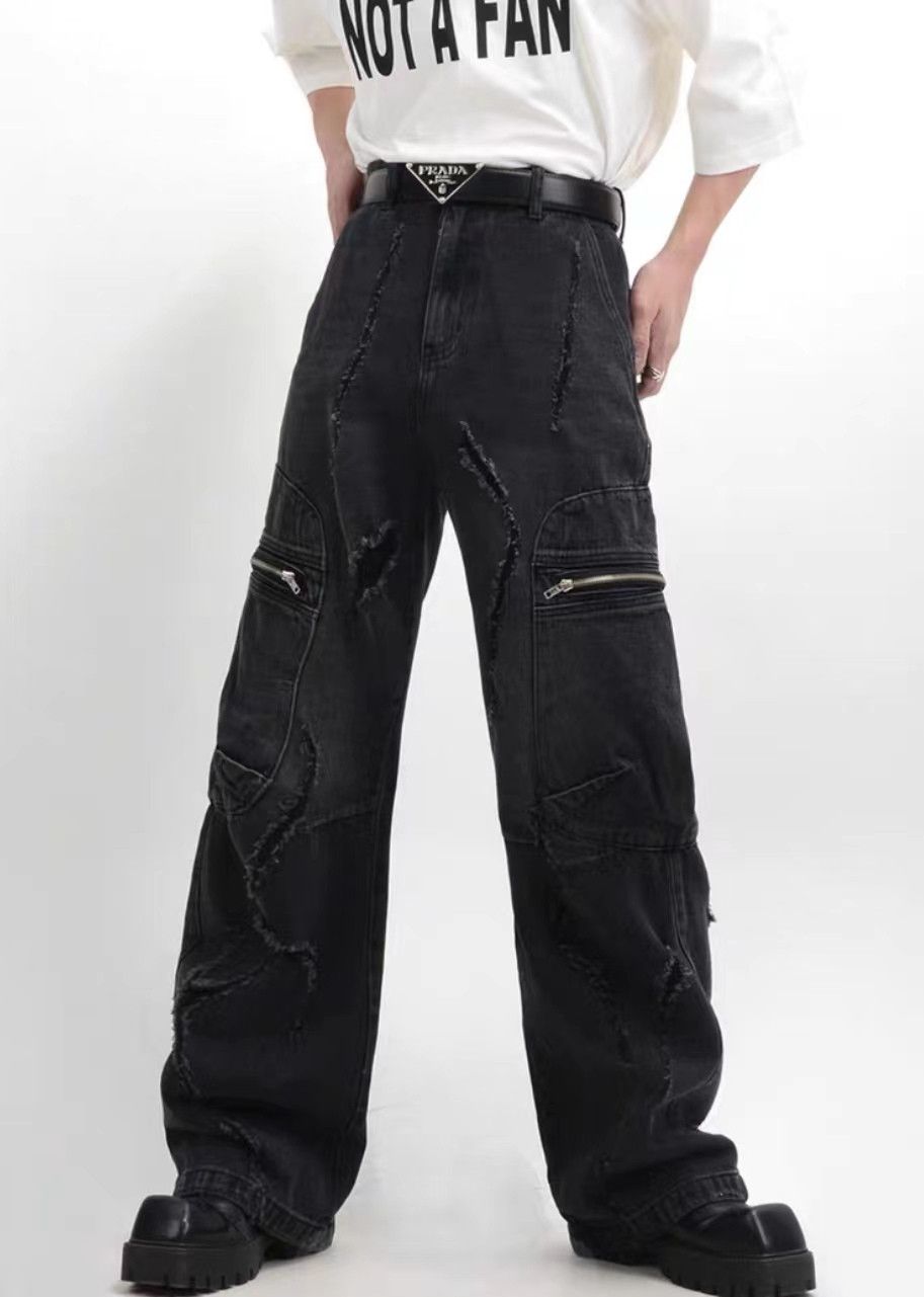 Japanese Brand × Jean Retro raw edge washed distressed wide leg jeans Size US 32 / EU 48 - 5 Thumbnail