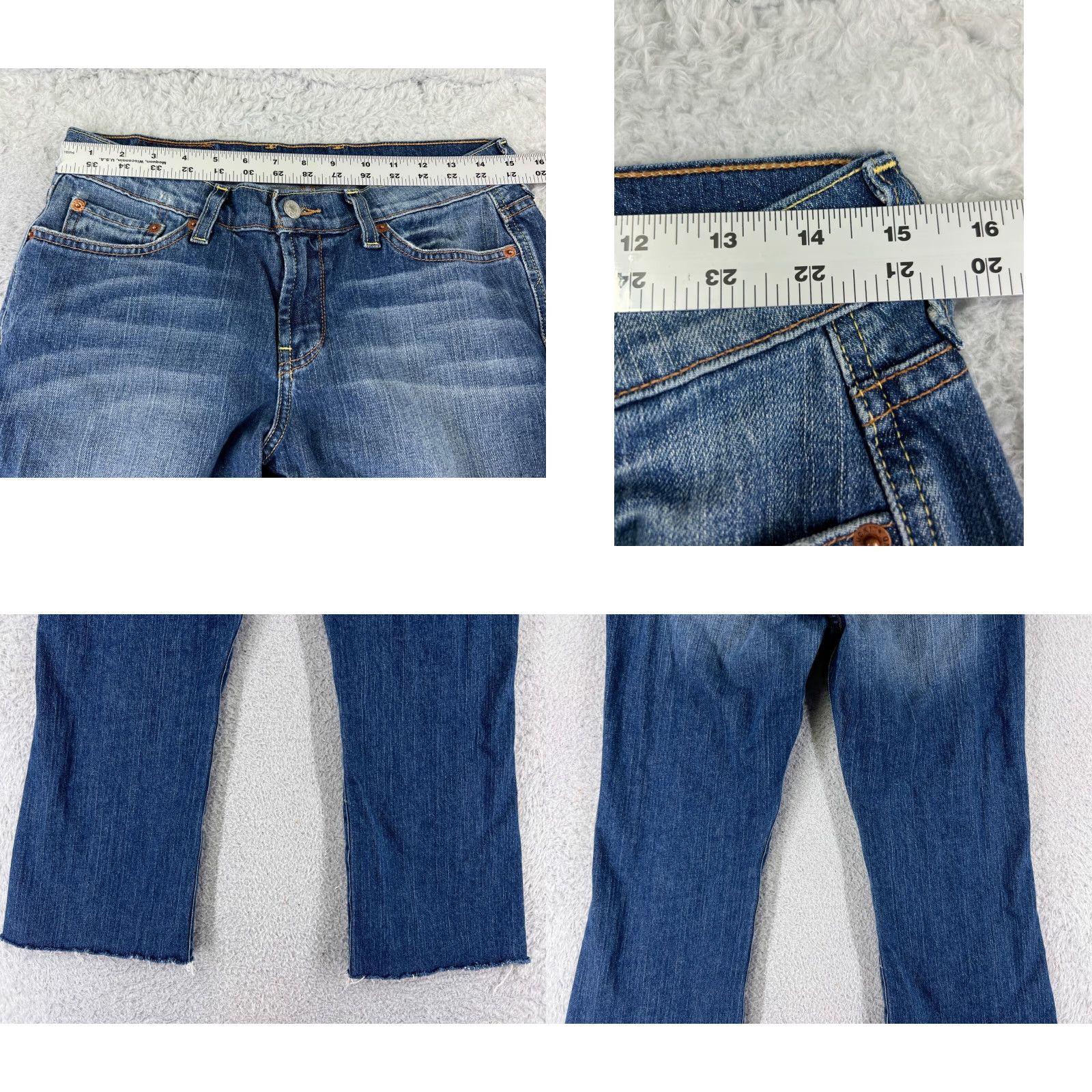 Lucky Brand VINTAGE Lucky Brand Jeans Women 29 Blue Denim Flared Crop Low Rise 5-Pocket 24 Inseam Button Zip Cotton Blend Size 29" - 9 Thumbnail
