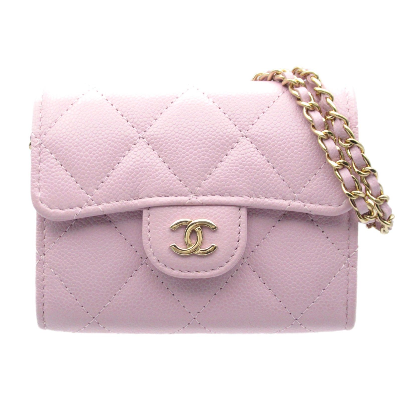 Chanel Chanel Matelasse With Chain Card Holder Shoulder Key Ring Caviar Skin (Grained Calf) Purple Lavender Gold Hardware Size ONE SIZE - 1 Thumbnail