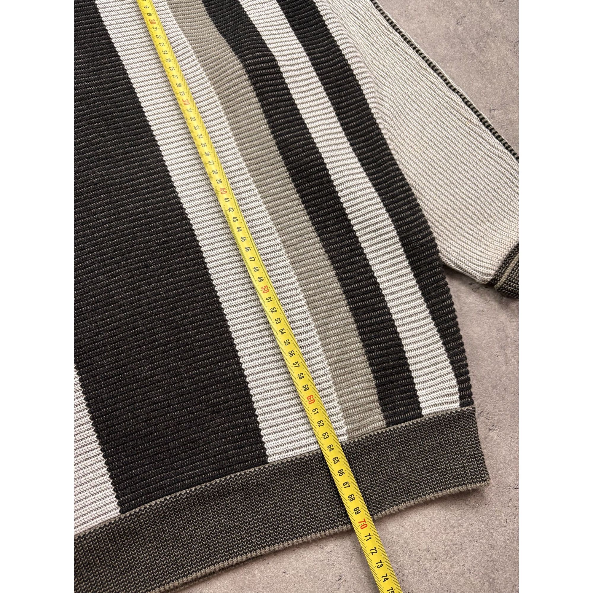 Carlo Colucci Carlo Colucci Striped Half-Zip Sweater Ribbed Knit Gray & Bl Size US XL / EU 56 / 4 - 5 Thumbnail