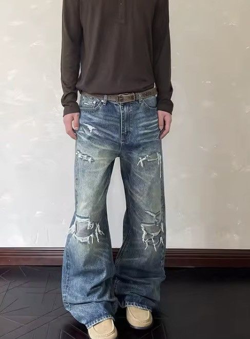 Japanese Brand Blue Y2k Ripped Jeans Size US 27 - 4 Thumbnail