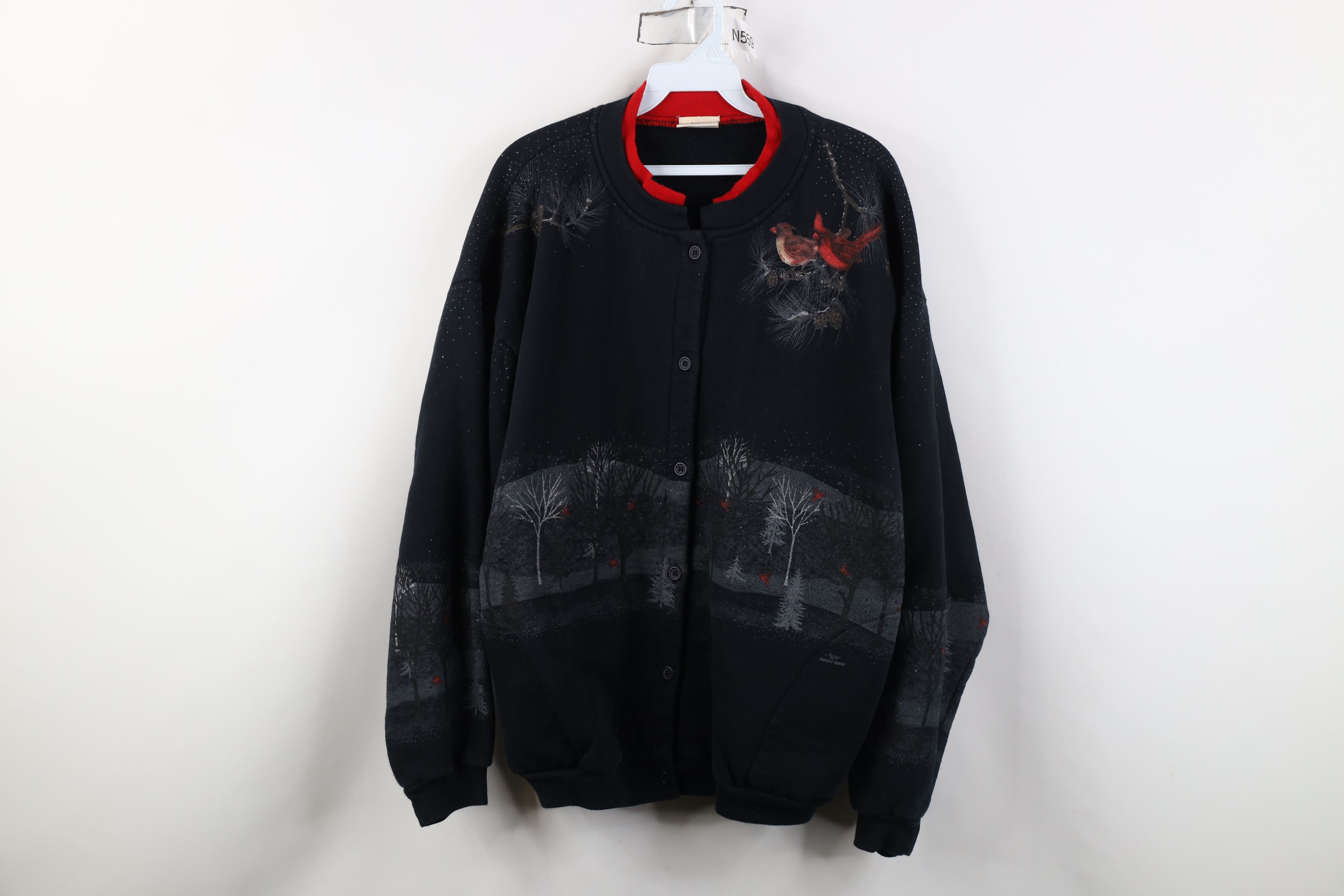 Vintage Vintage 90s Snow Cardinal Birds All Over Print Sweatshirt Size XXL / US 16-18 / IT 52-54 - 1 Thumbnail