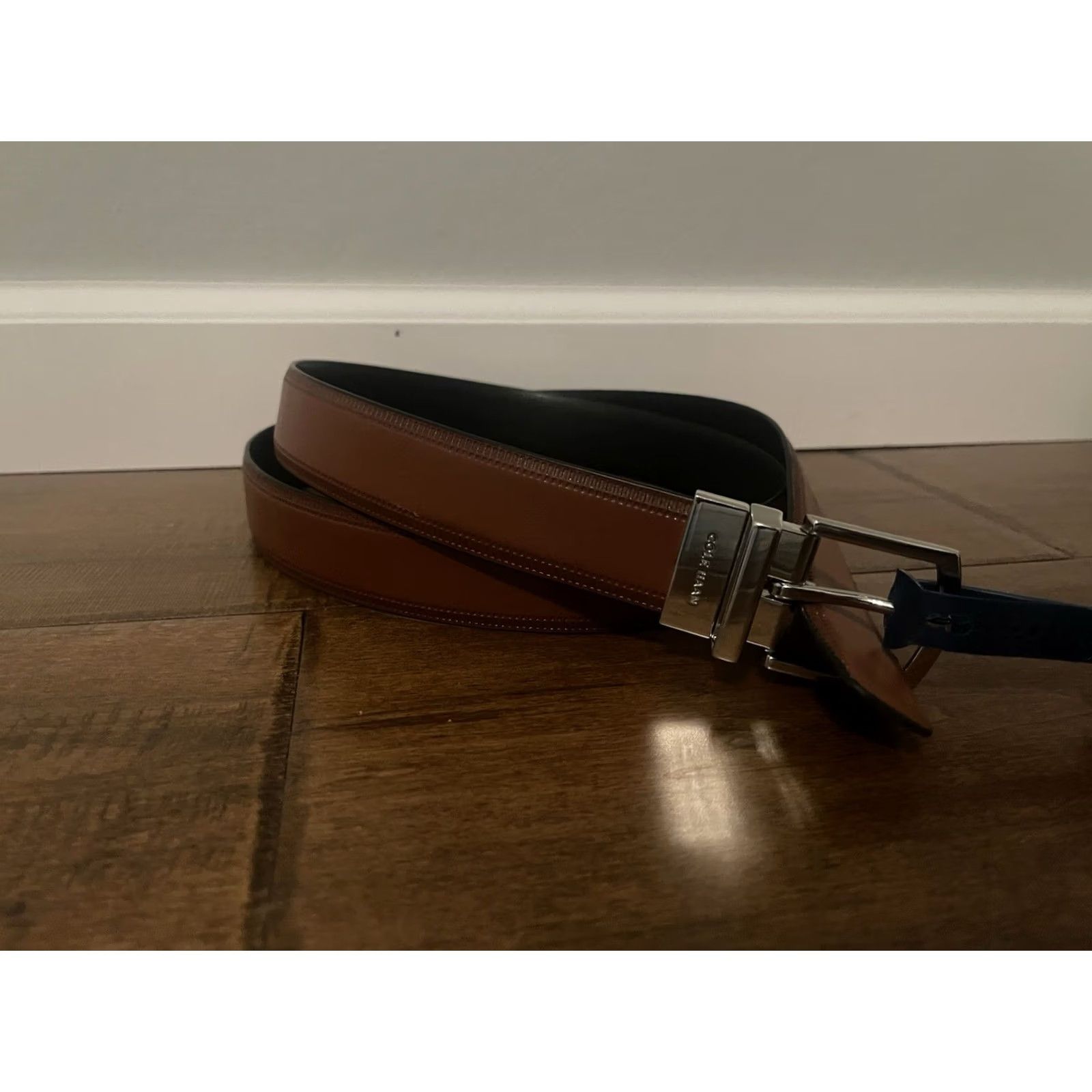 Cole Haan Cole Haan Belt 32mm Reversible Tan/Black Embossed Edge - Men's XL Brown Black Leather Dress Belt, Reversible Buckle, New! Size ONE SIZE - 3 Thumbnail