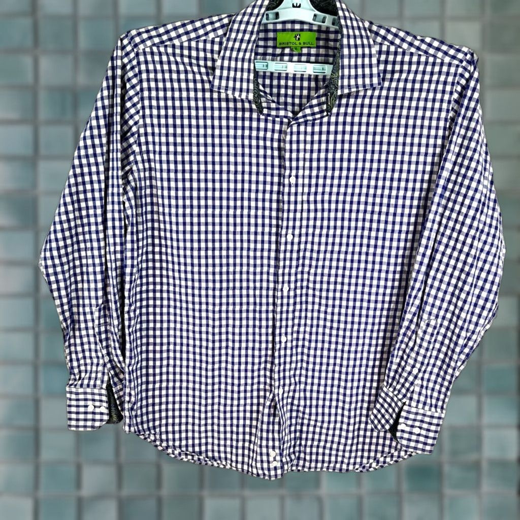 Vintage Bristol & Bull Checked Long Sleeve Button Up Shirt Mens XL Blue Cotton Size US XL / EU 56 / 4 - 1 Thumbnail