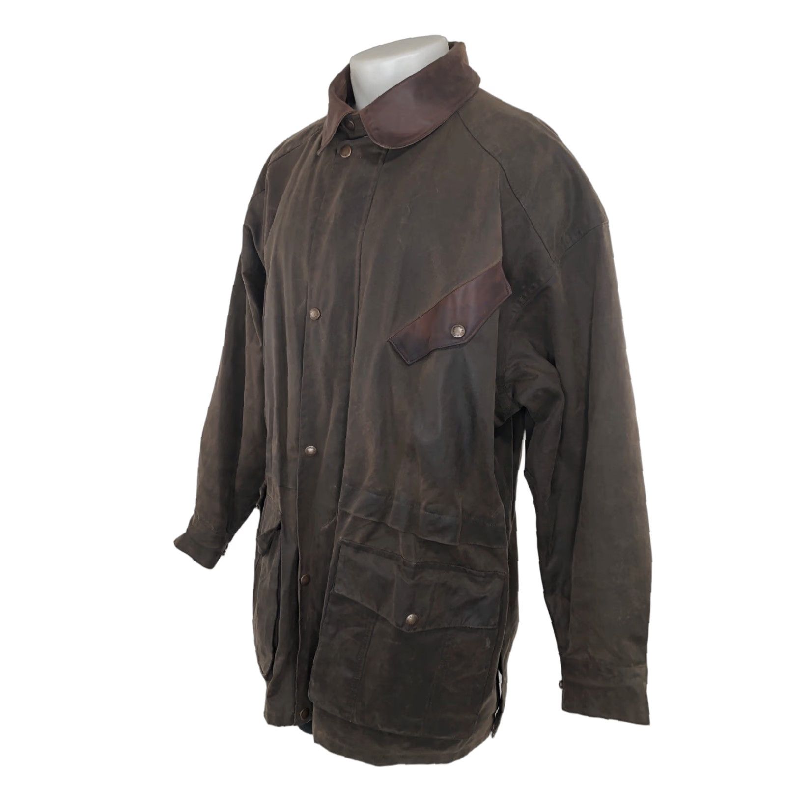 Vintage THE AUSTRALIAN OUTBACK COLLECTION OILSKIN Ranch XL - LEATHER TRIM Duster Jacket Shirt Mens XL Brown Oilskin Cotton Leather Trim Walkabout Field Chore Size US XL / EU 56 / 4 - 1 Thumbnail