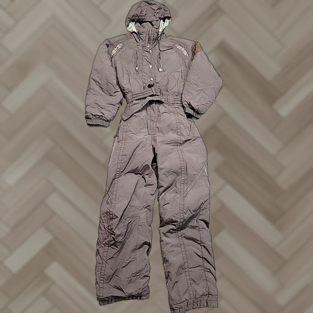 VINTAGE Kaelin Snowsuit One Piece Snow Bibs Brown 12 Retro Women's