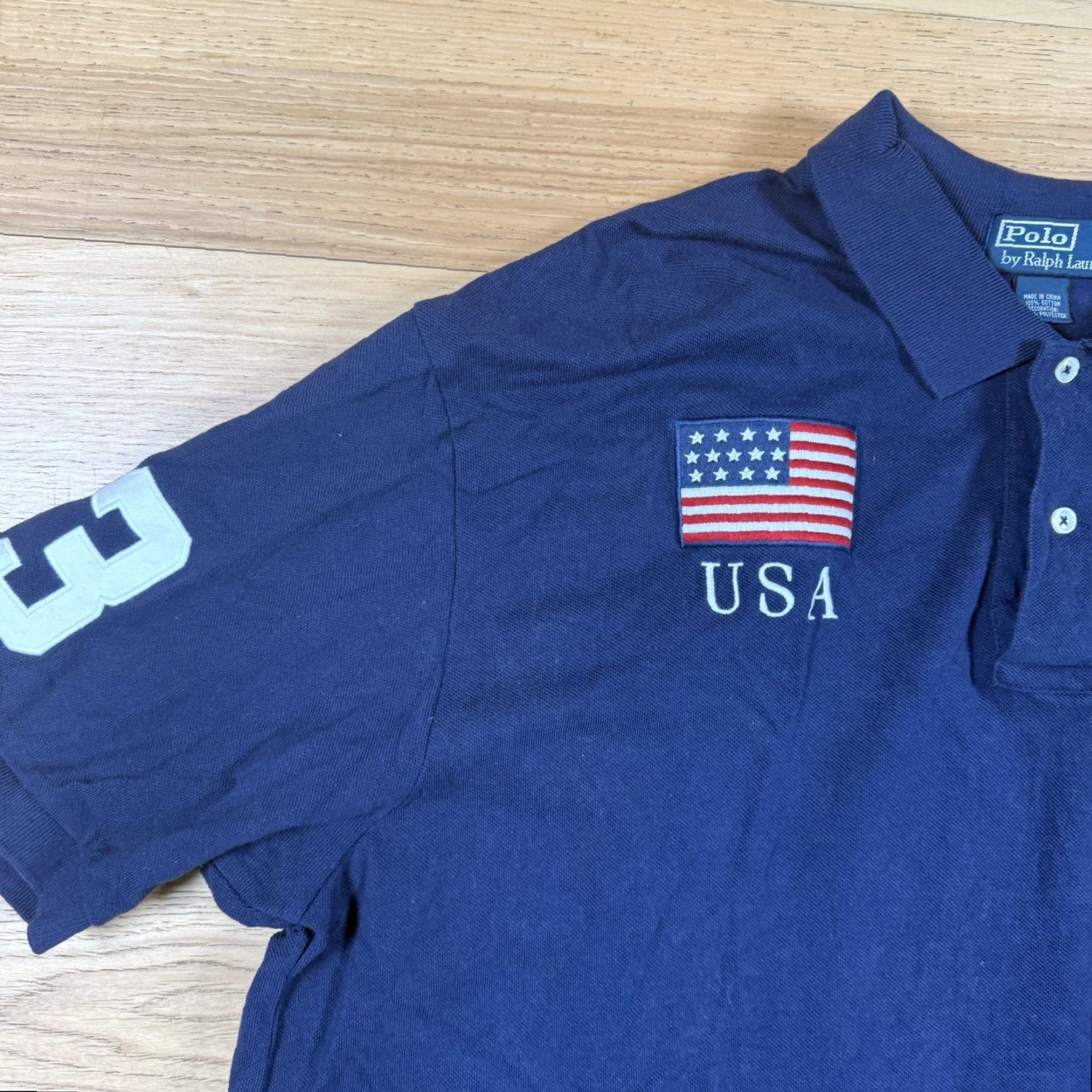 Ralph Lauren VINTAGE Ralph Lauren Polo Shirt Mens XXL Blue US Flag Big Pony #3 Size US XXL / EU 58 / 5 - 5 Thumbnail
