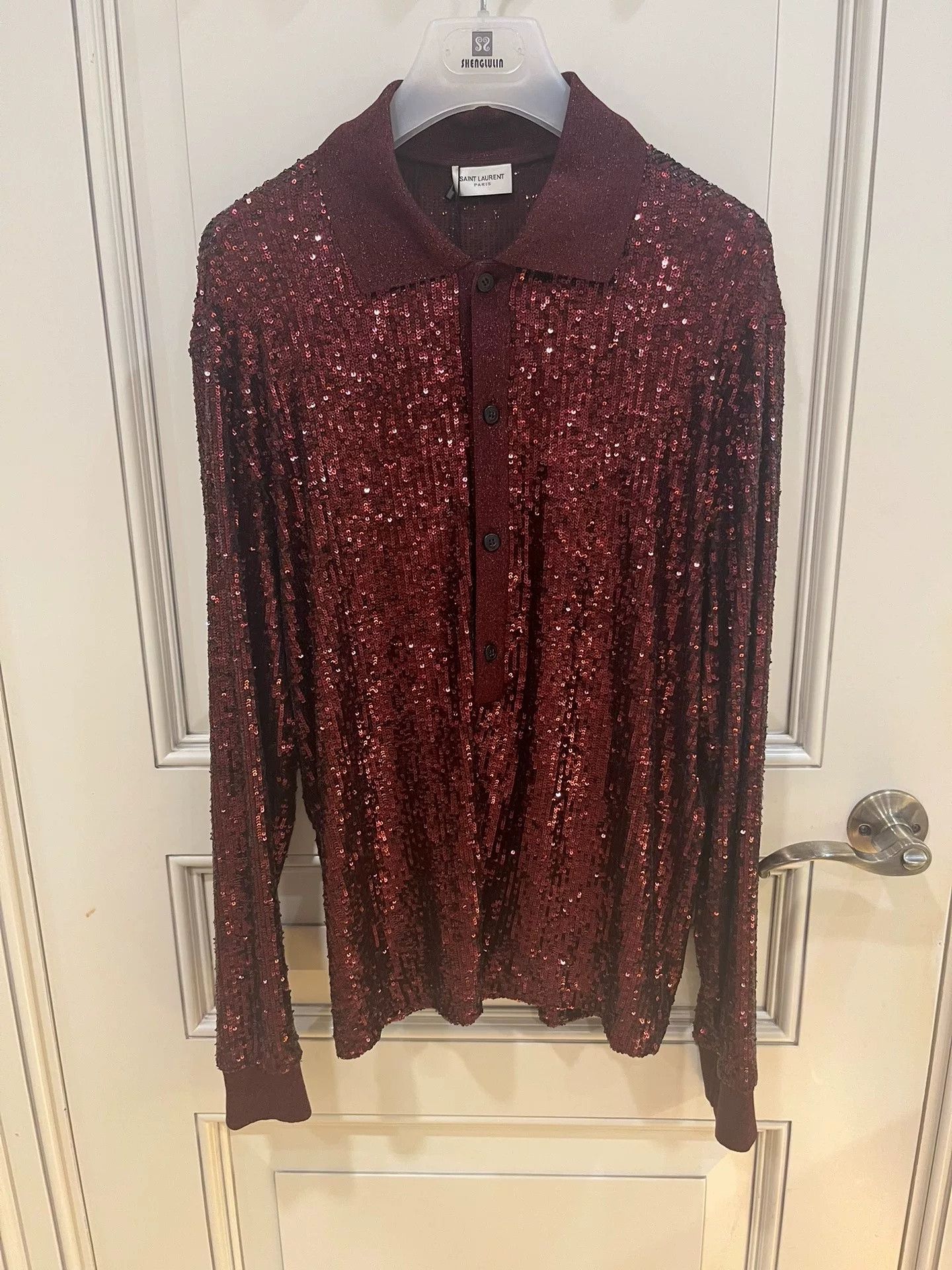 Saint Laurent Paris Saint Laurent Sequin Long Sleeve Polo T-Shirt Size US M / EU 48-50 / 2 - 3 Thumbnail