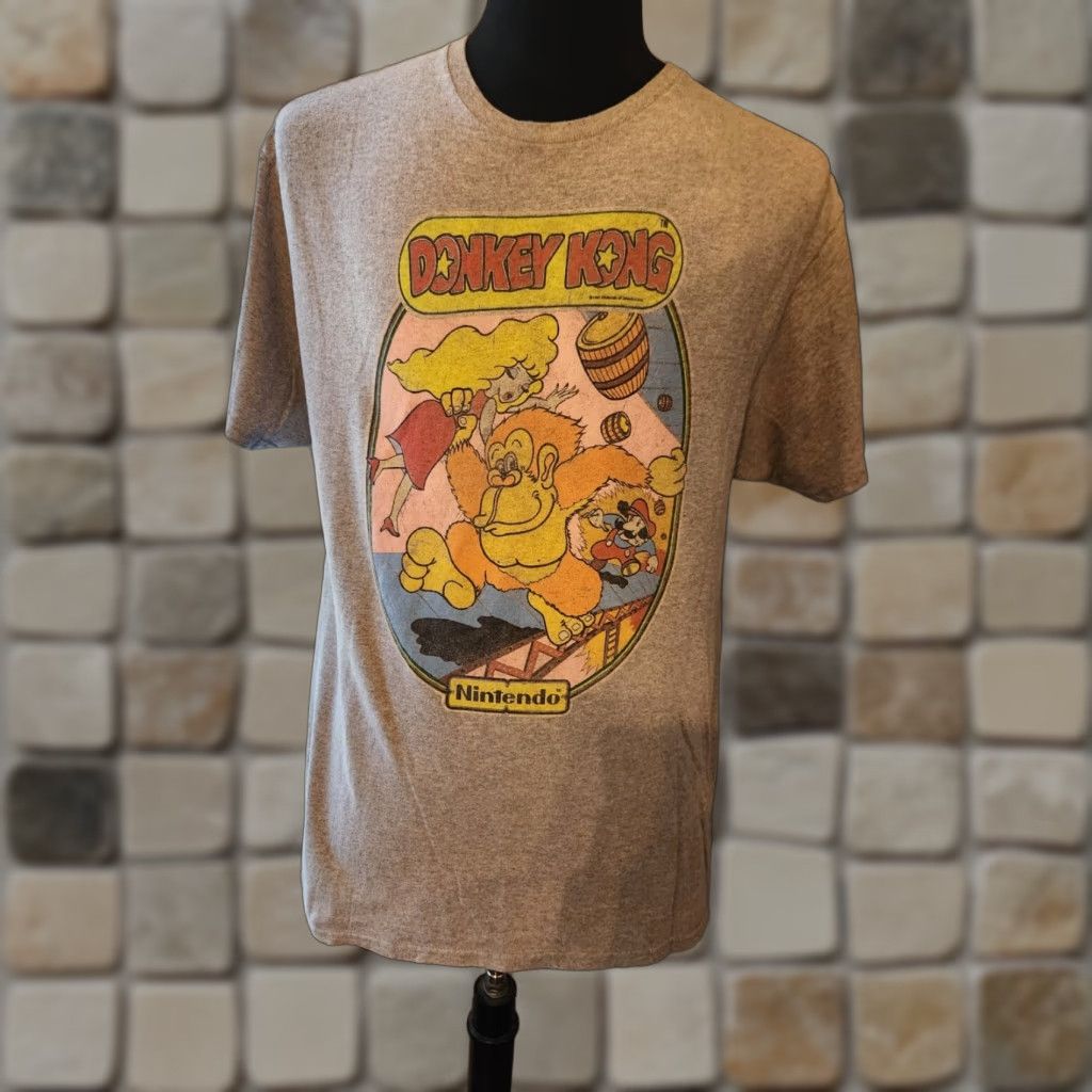 Nintendo Nintendo Donkey Kong Graphic T-Shirt Adult L Gray Cotton Blend Crew Neck Short Sleeve Logo Retro Video Games Men Womens Unisex Size US L / EU 52-54 / 3 - 1 Thumbnail