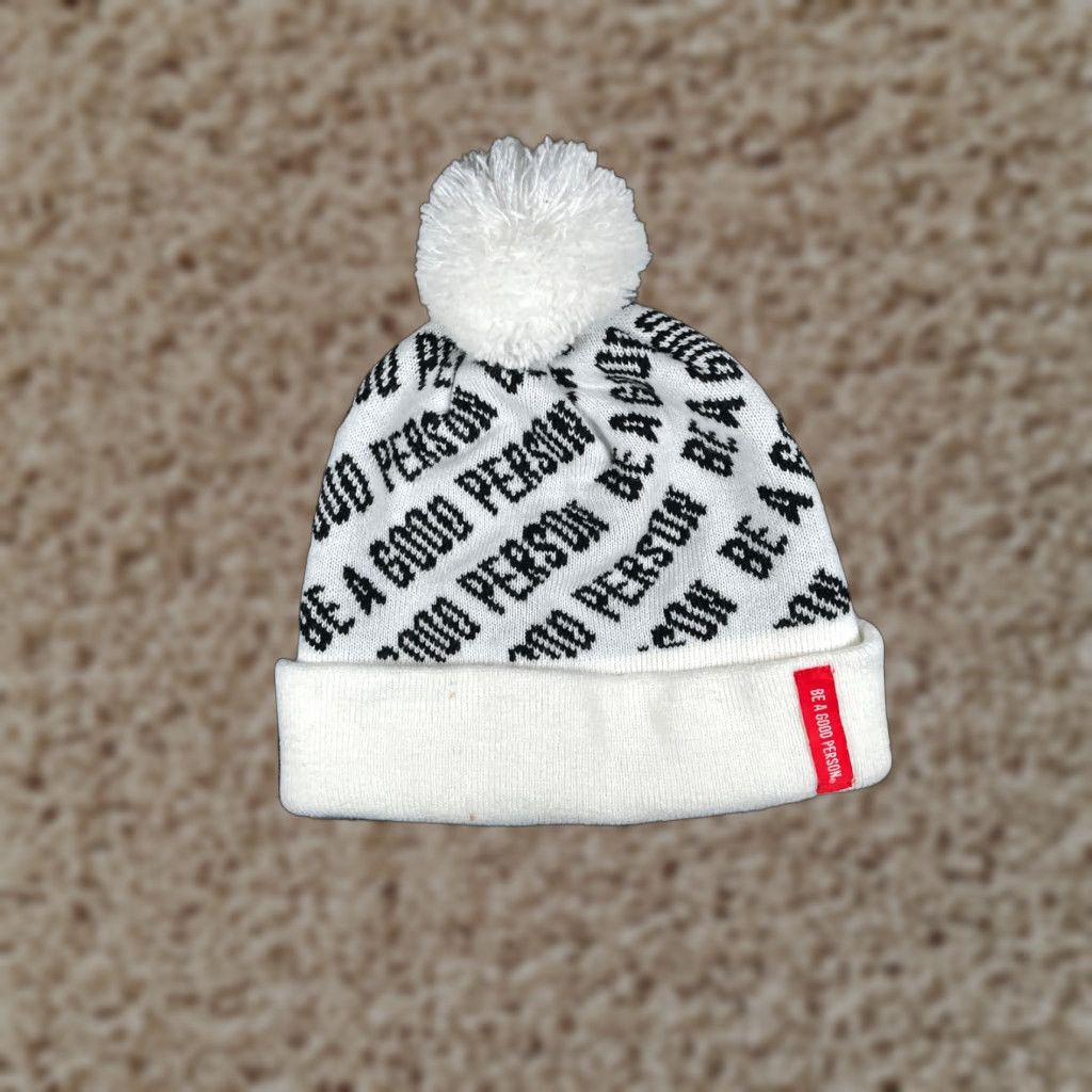 Vintage Be A Good Person Beanie Adult One Size White Knit Acrylic Ski Cap Unisex Size ONE SIZE - 1 Thumbnail