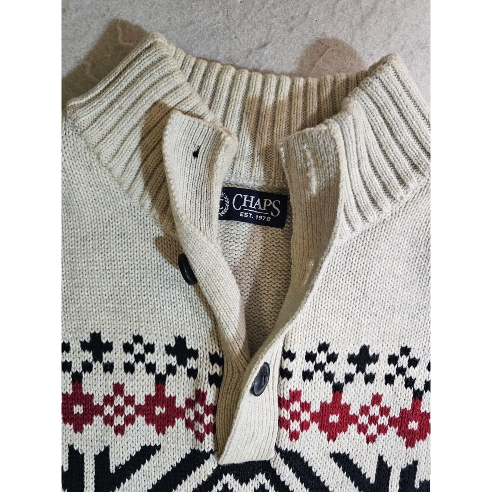 Chaps VINTAGE Chaps Ralph Lauren Sweater Nordic 1/4 Button Mock Neck 2XL Cream Black Red Pattern Mens Size US XXL / EU 58 / 5 - 4 Thumbnail