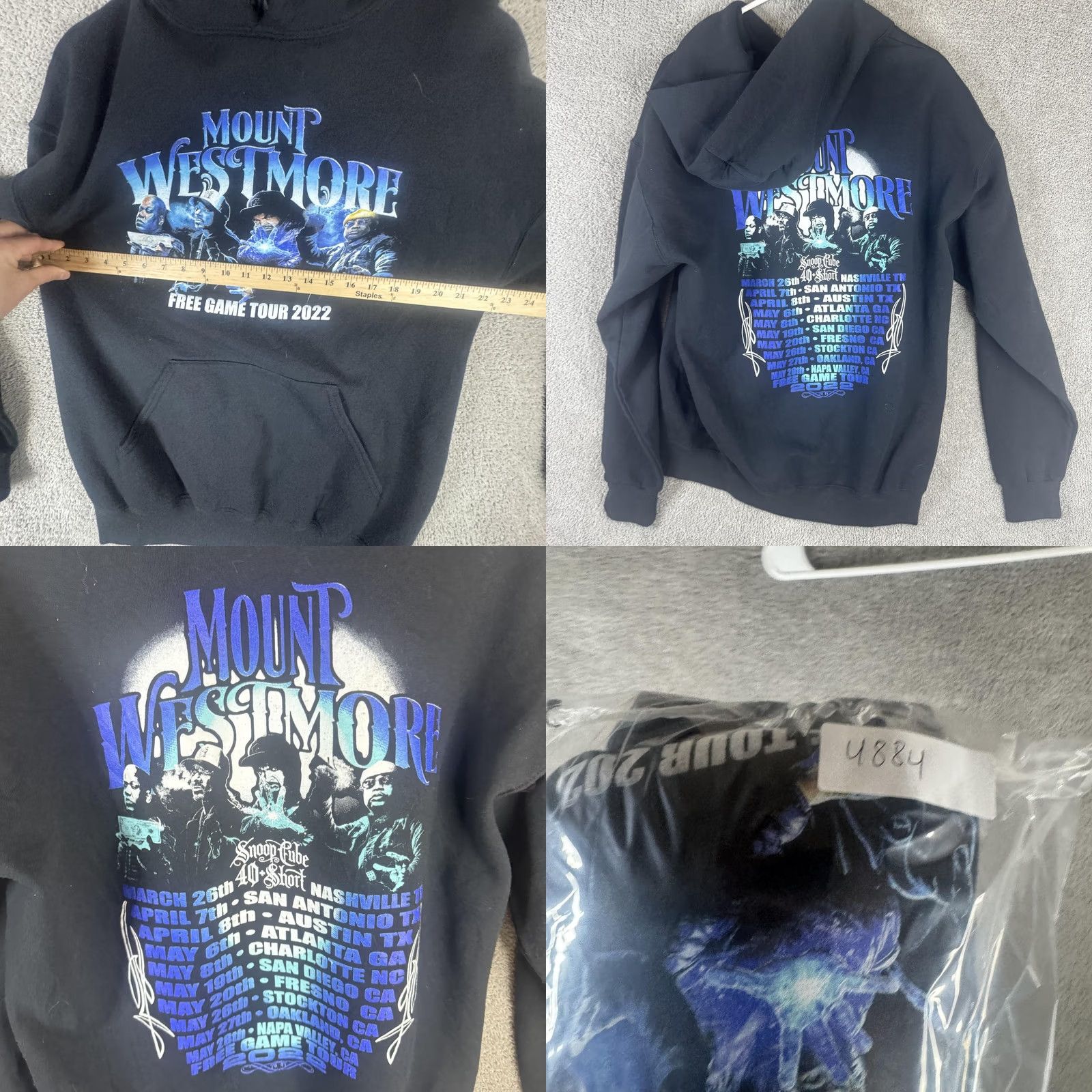 Vintage Mount Westmore Hoodie Mens M Black Fleece Sweatshirt Graphic Print Front Back Free Game Tour 2022 Hip Hop Concertwear Logo Pockets Size US M / EU 48-50 / 2 - 8 Thumbnail