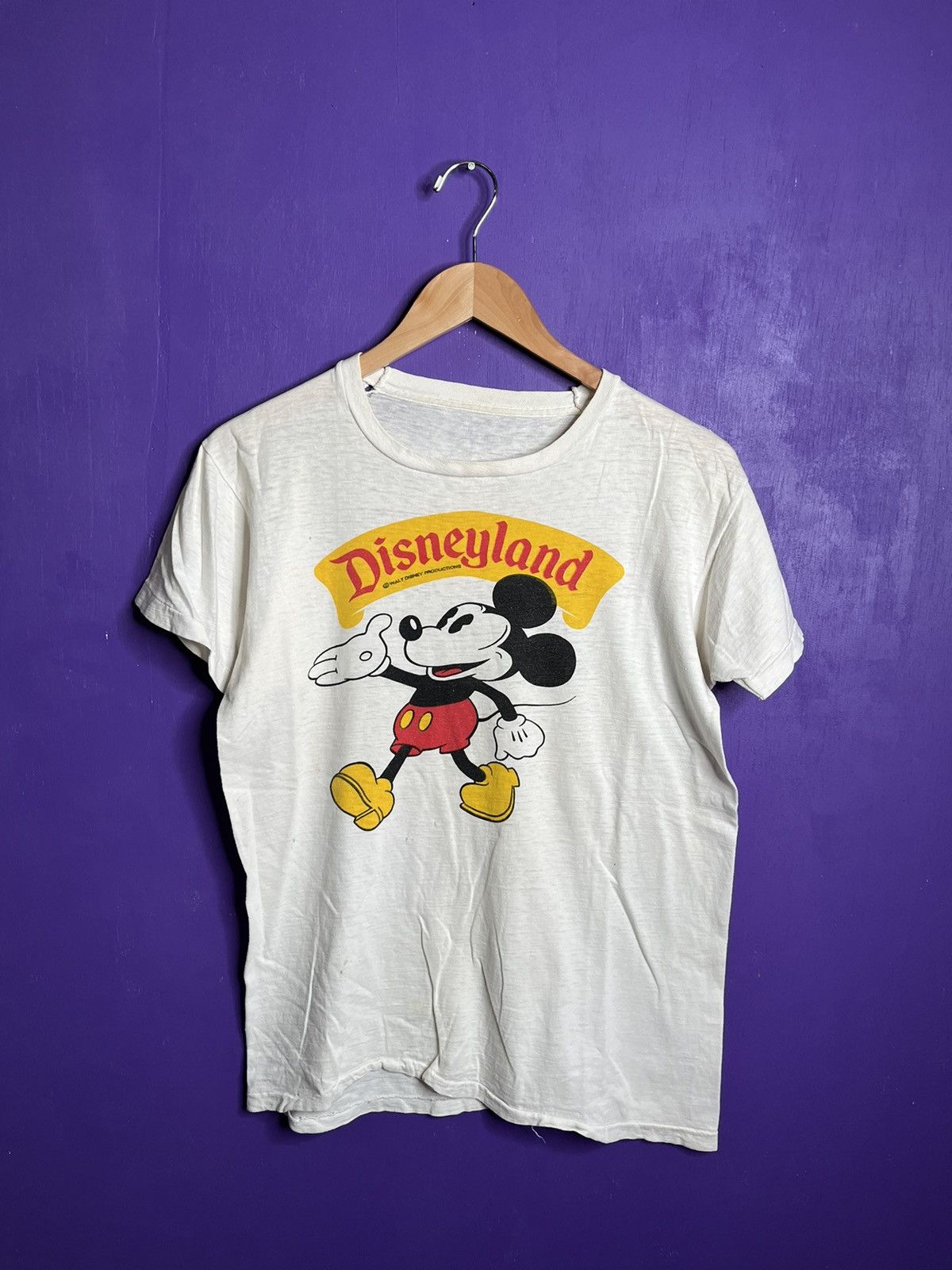 image of Vintage 70's Disneyland Mickey Mouse T-Shirt in White, Men's (Size Medium)