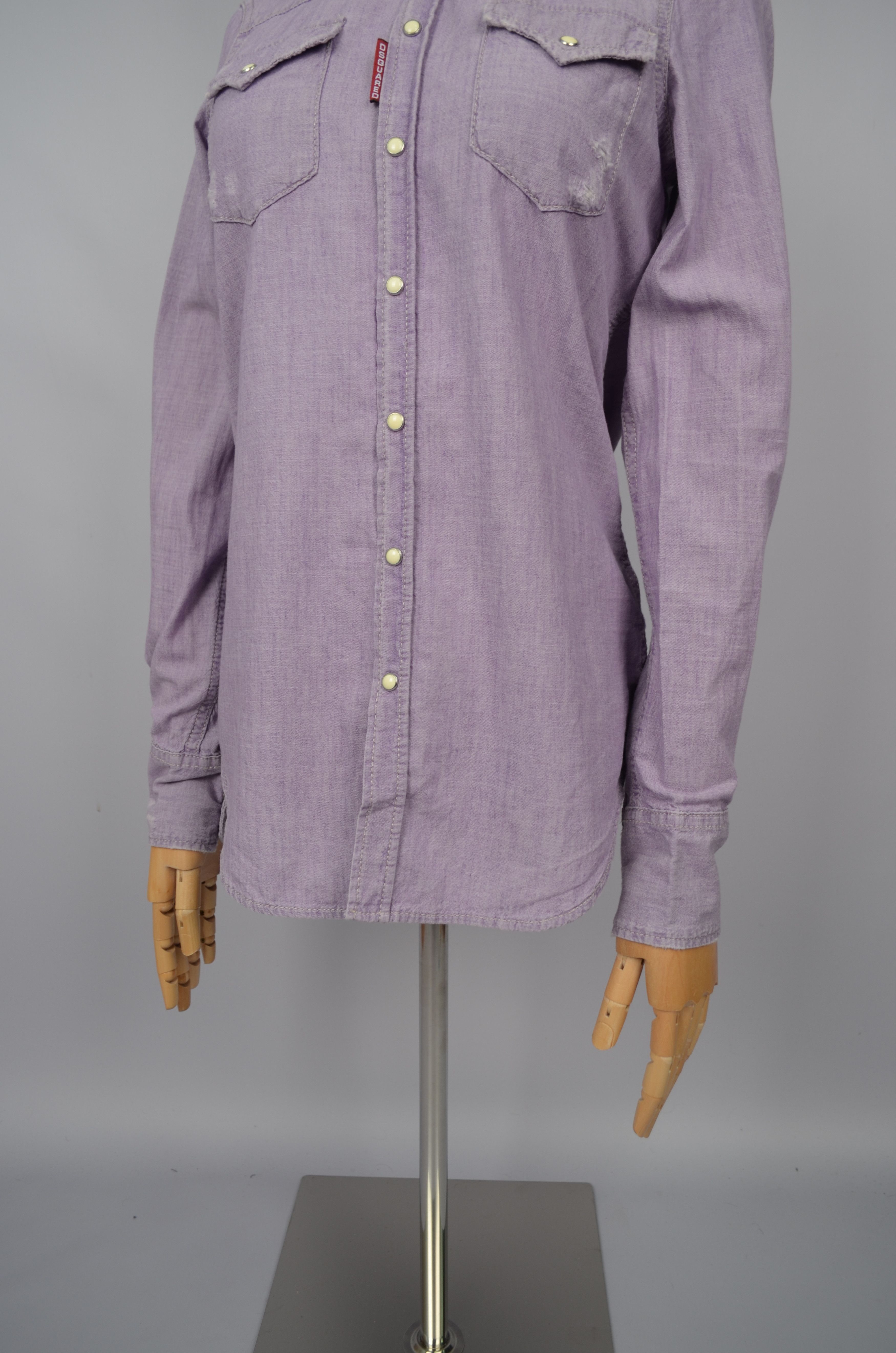 Designer × Dsquared2 Dsquared2 Denim Western Snap Distressed Shirt Violet Size 40 Size S / US 4 / IT 40 - 4 Thumbnail