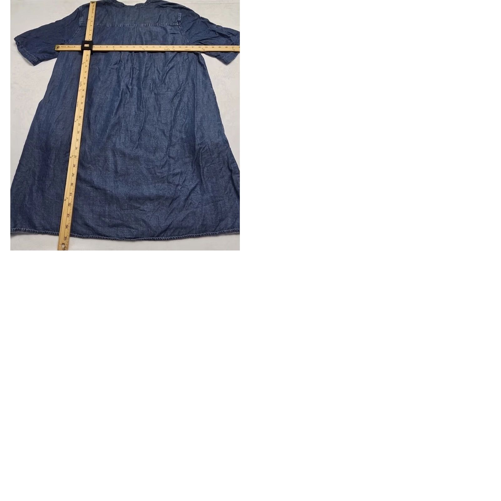 Vintage Philosophy Chambray Dress Womens XXL Blue 100% Tencel Lyocell Roll Tab Sleeve Short Sleeve V-Neck Casual Shift Dress Size XXL / US 16-18 / IT 52-54 - 9 Thumbnail