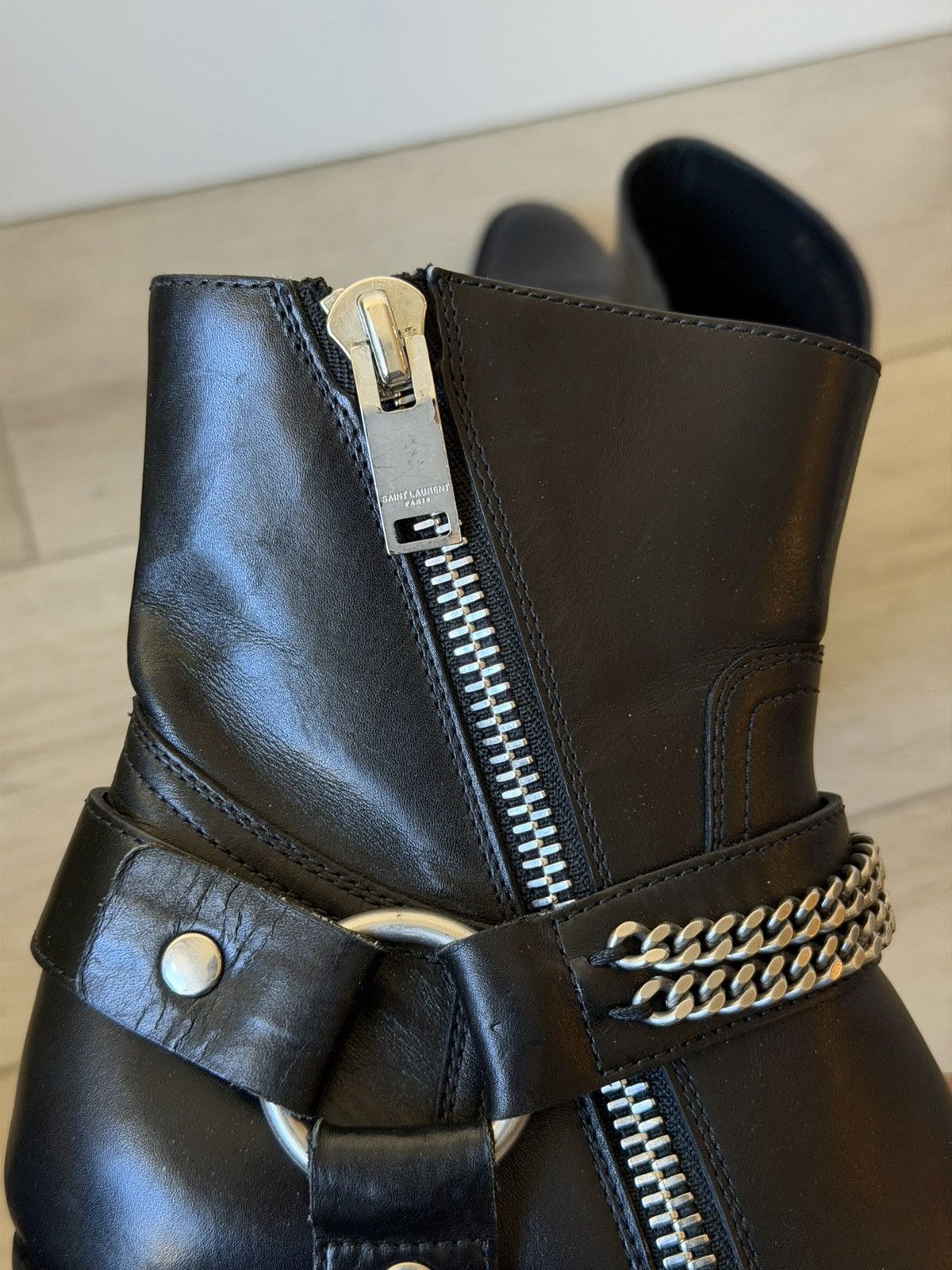 Saint Laurent Paris FW13 Leather Chain Harness Wyatt Boots 37.5 Size US 7.5 / IT 37.5 - 6 Thumbnail