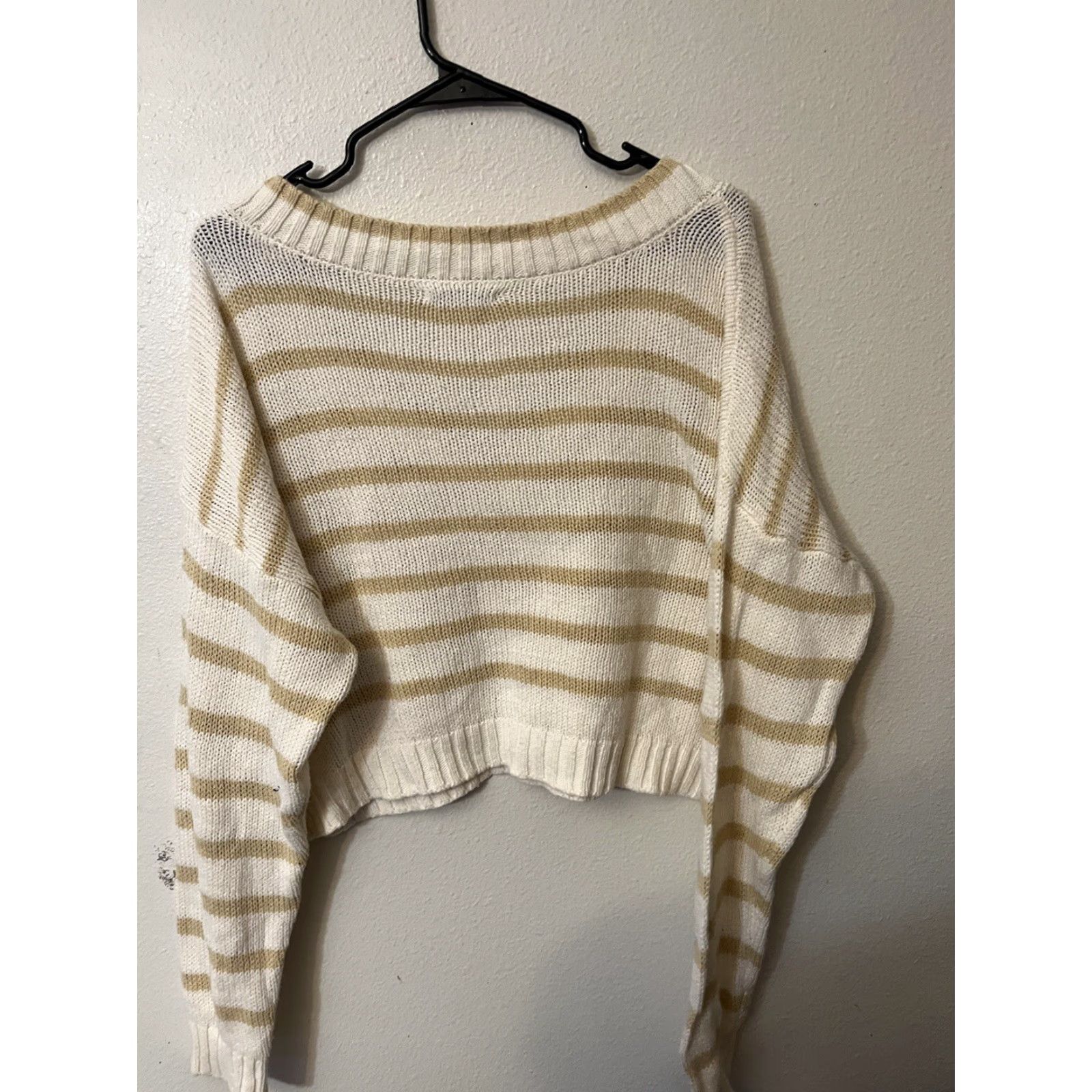 American Eagle Outfitters AMERICAN EAGLE WOMEN'S CABLE-KNIT PULLOVER SWEATER LONG SLEEVE WHITE BEIGE STRIPED L 90s CLASSIC Size L / US 10 / IT 46 - 2 Thumbnail