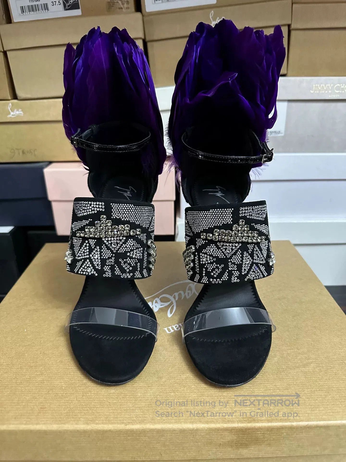 Giuseppe Zanotti Giuseppe Zanotti Purple Feather Rhinestone Heels. Size US 7 / IT 37 - 2 Thumbnail
